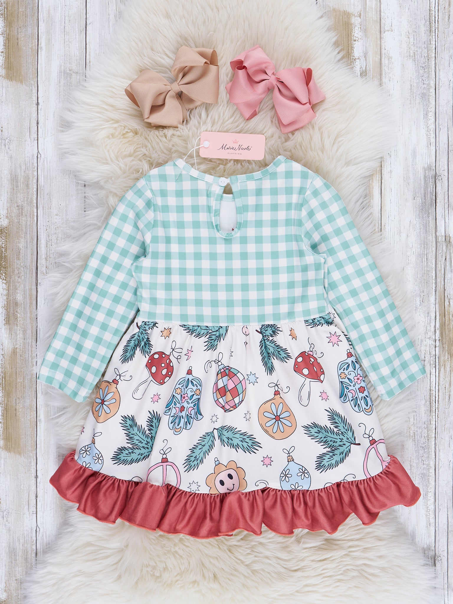 Red & Green Gingham Holiday Ruffle Dress - Marie Nicole Clothing