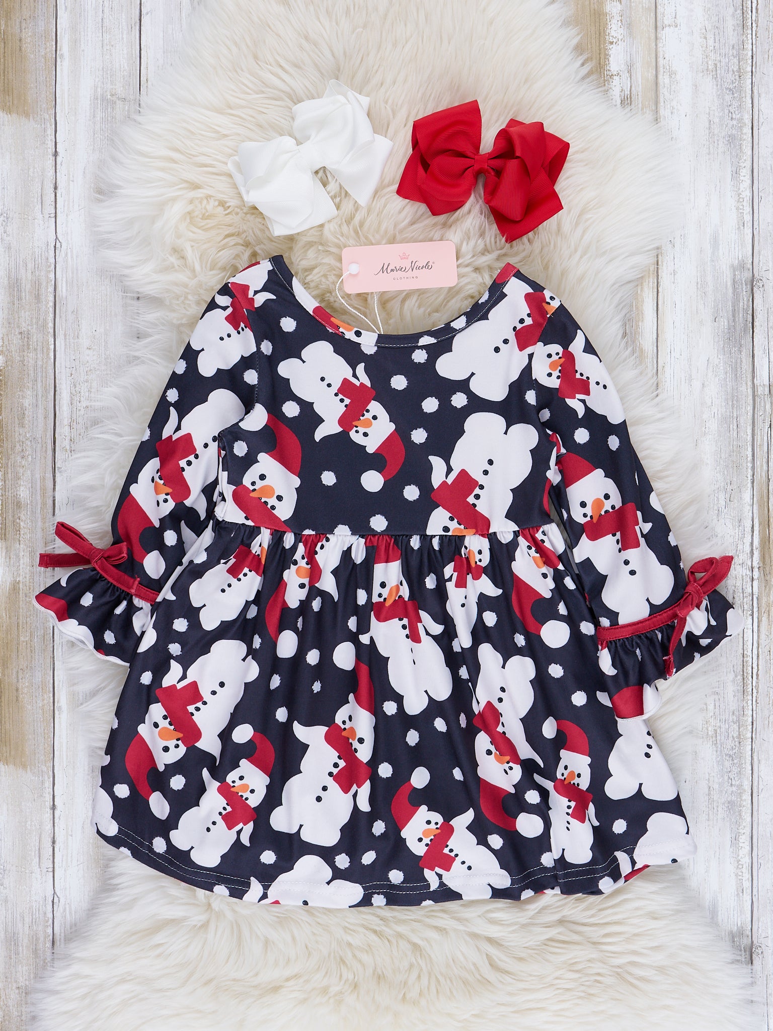 Black Mr. Snowman Ruffle Dress - Marie Nicole Clothing