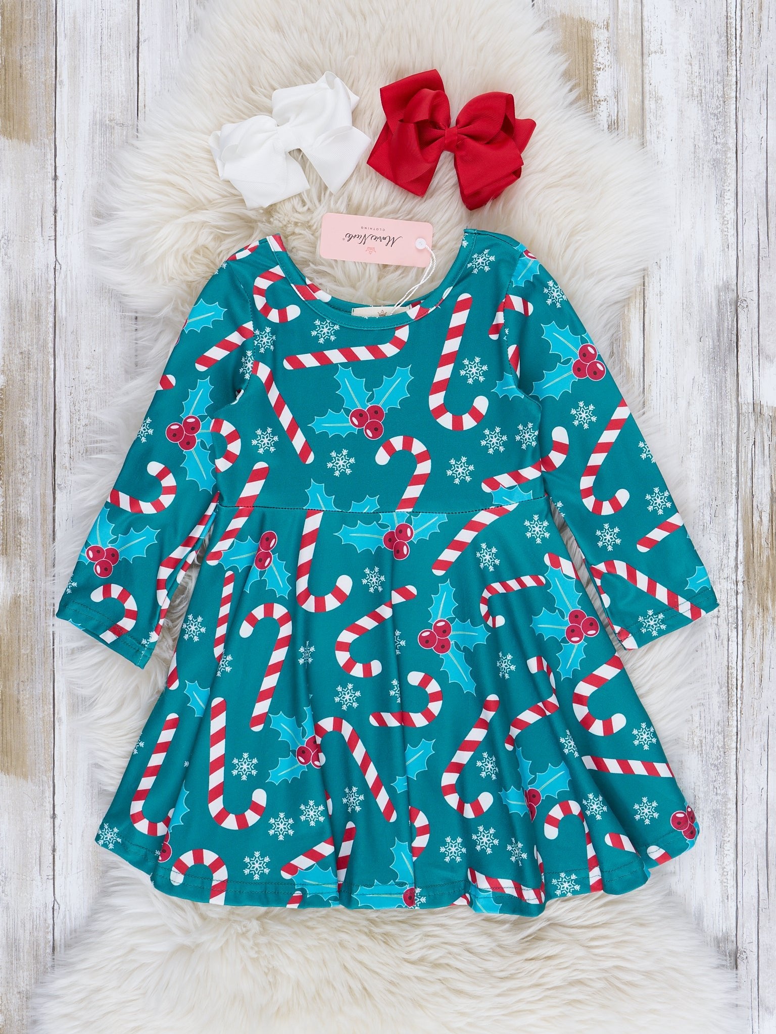 Green Holly Candy Canes Swing Dress - Marie Nicole Clothing
