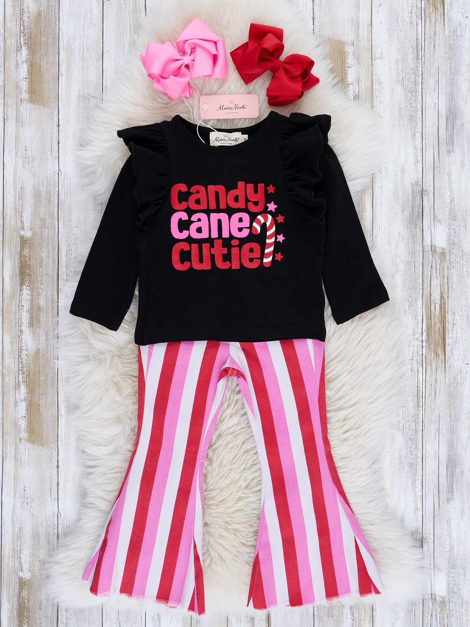 Pink & Red Striped "Candy Cane Cutie" Bell Bottom Outfit - Marie Nicole Clothing