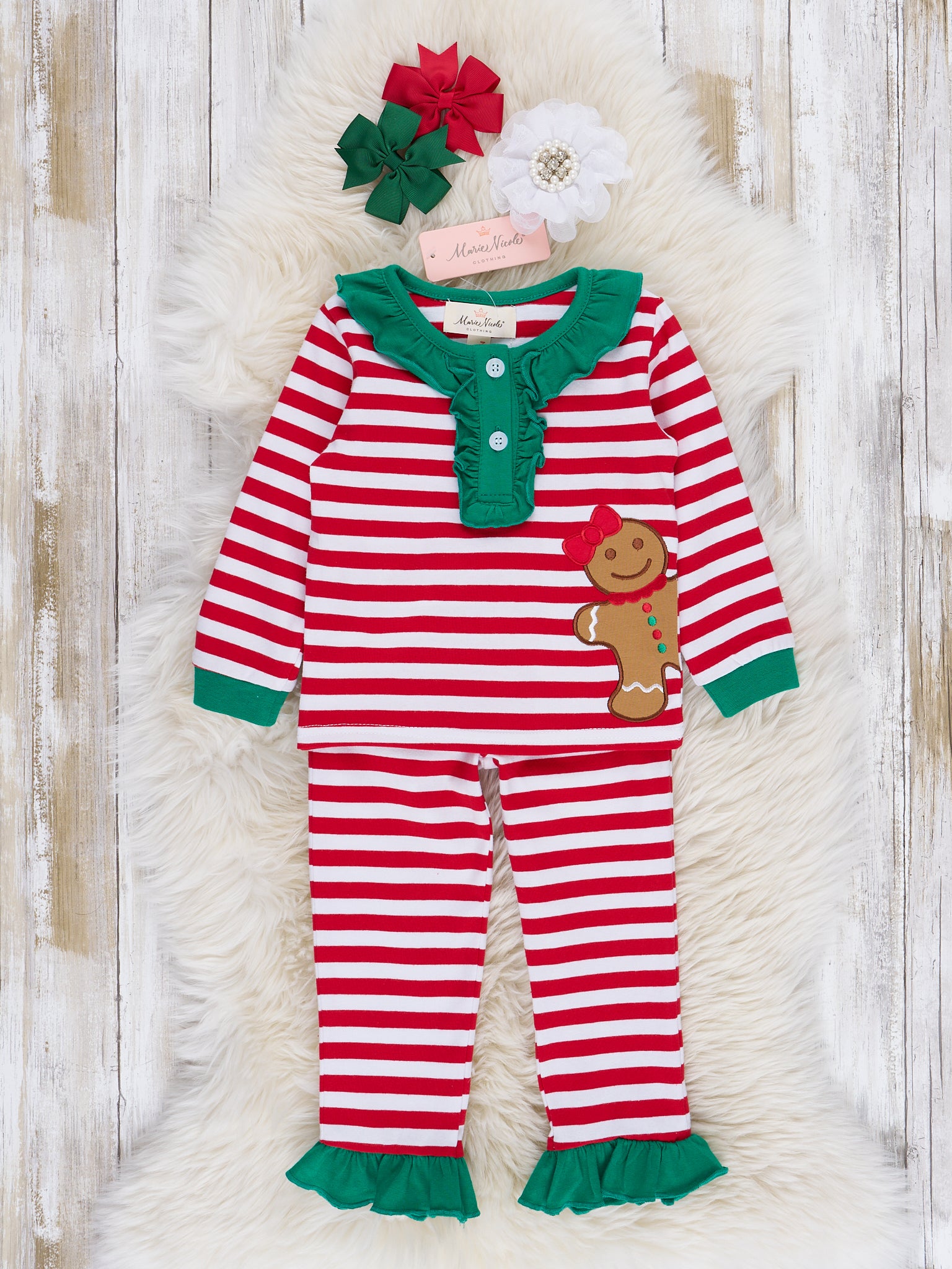 Gingerbread Dreams Striped Christmas Pajamas - Boys & Girls - Marie Nicole Clothing