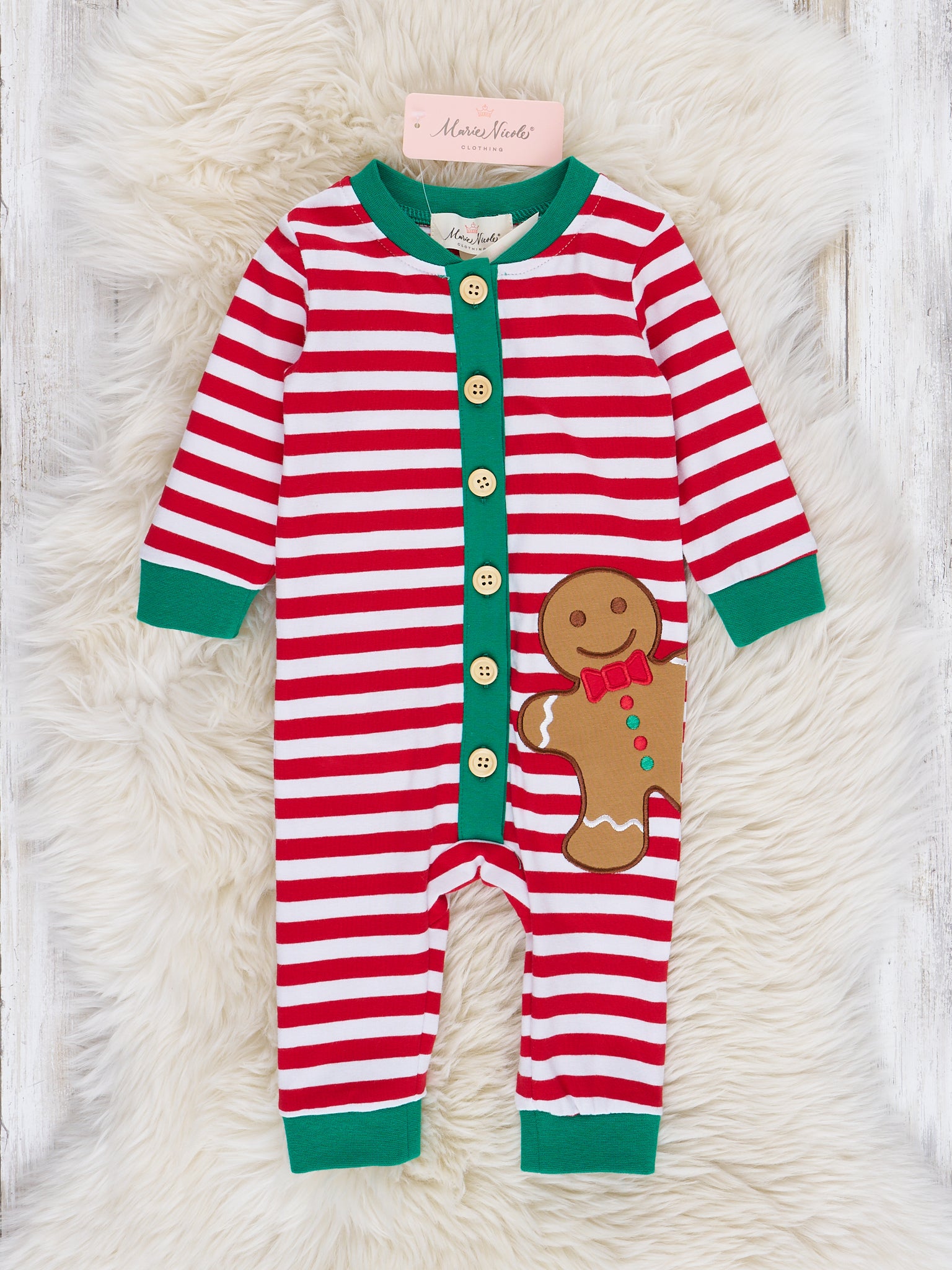 Gingerbread Dreams Striped Christmas Sleeper Pajamas - Boys & Girls - Marie Nicole Clothing