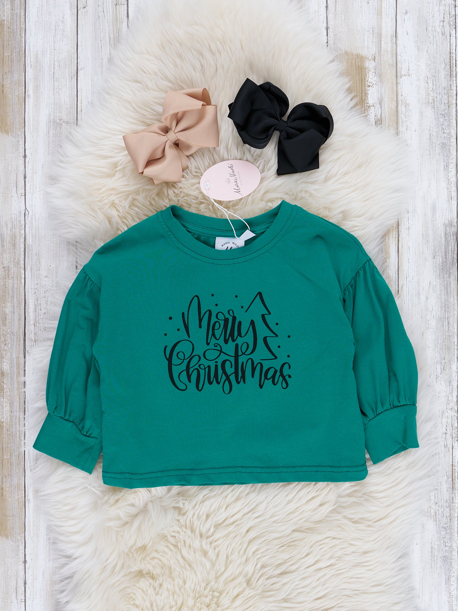 Green & Black Christmas Boucle Skirt Outfit - Marie Nicole Clothing