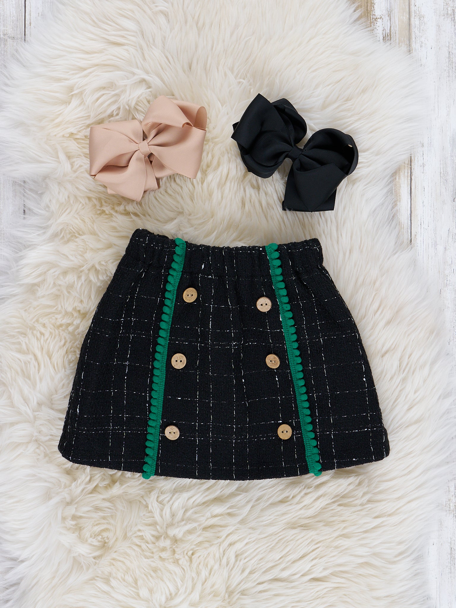 Green & Black Christmas Boucle Skirt Outfit - Marie Nicole Clothing
