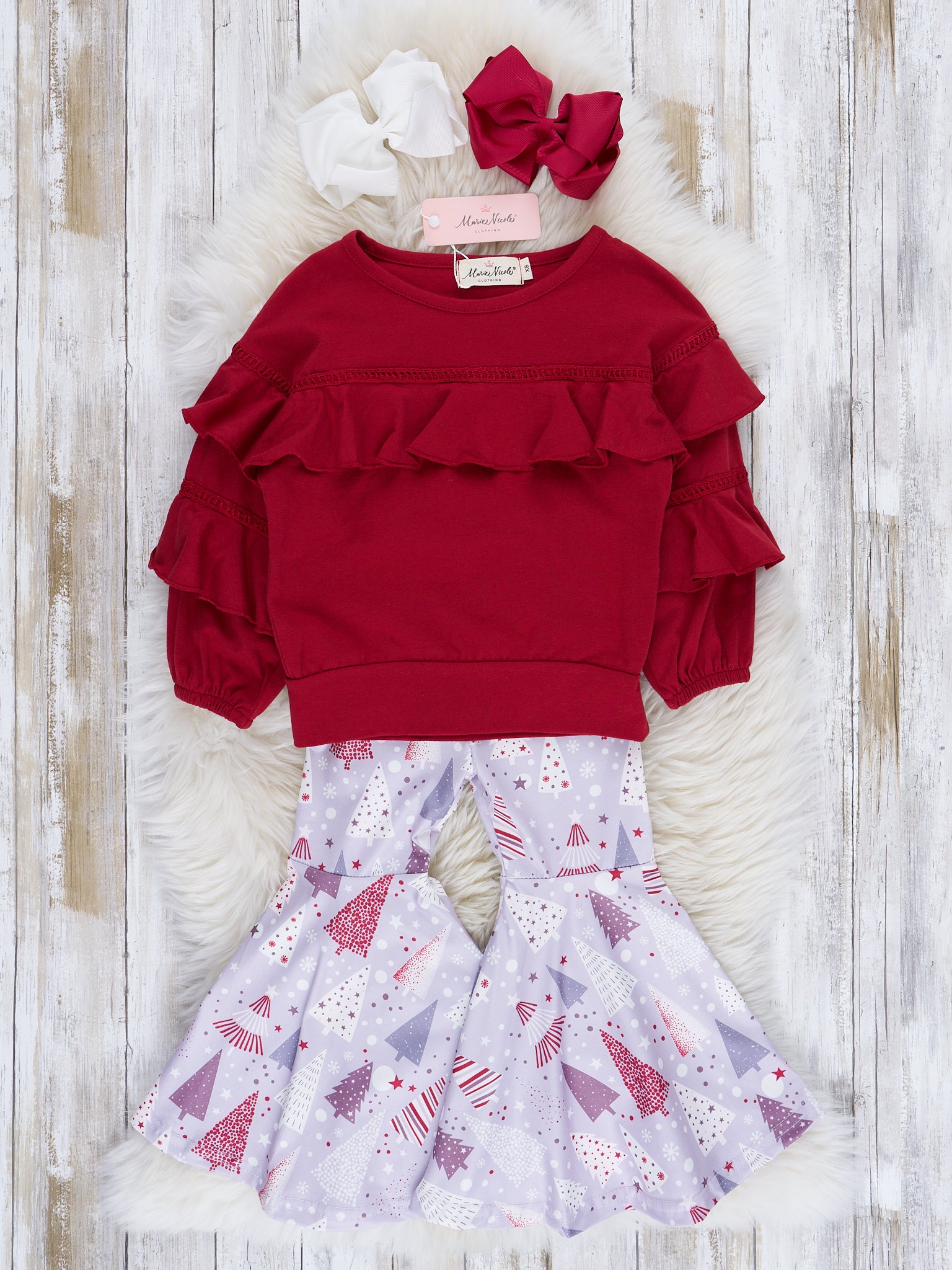 Wonderful Christmas Time Ruffle Bell Bottom Outfit - Marie Nicole Clothing