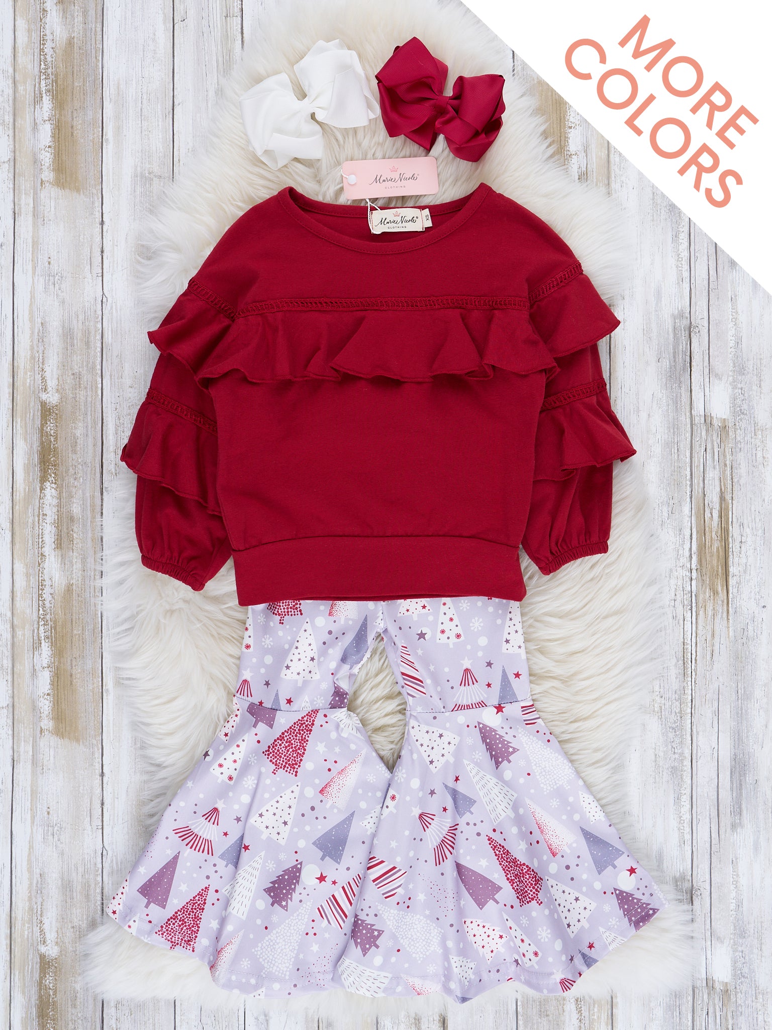 Wonderful Christmas Time Ruffle Bell Bottom Outfit - Marie Nicole Clothing