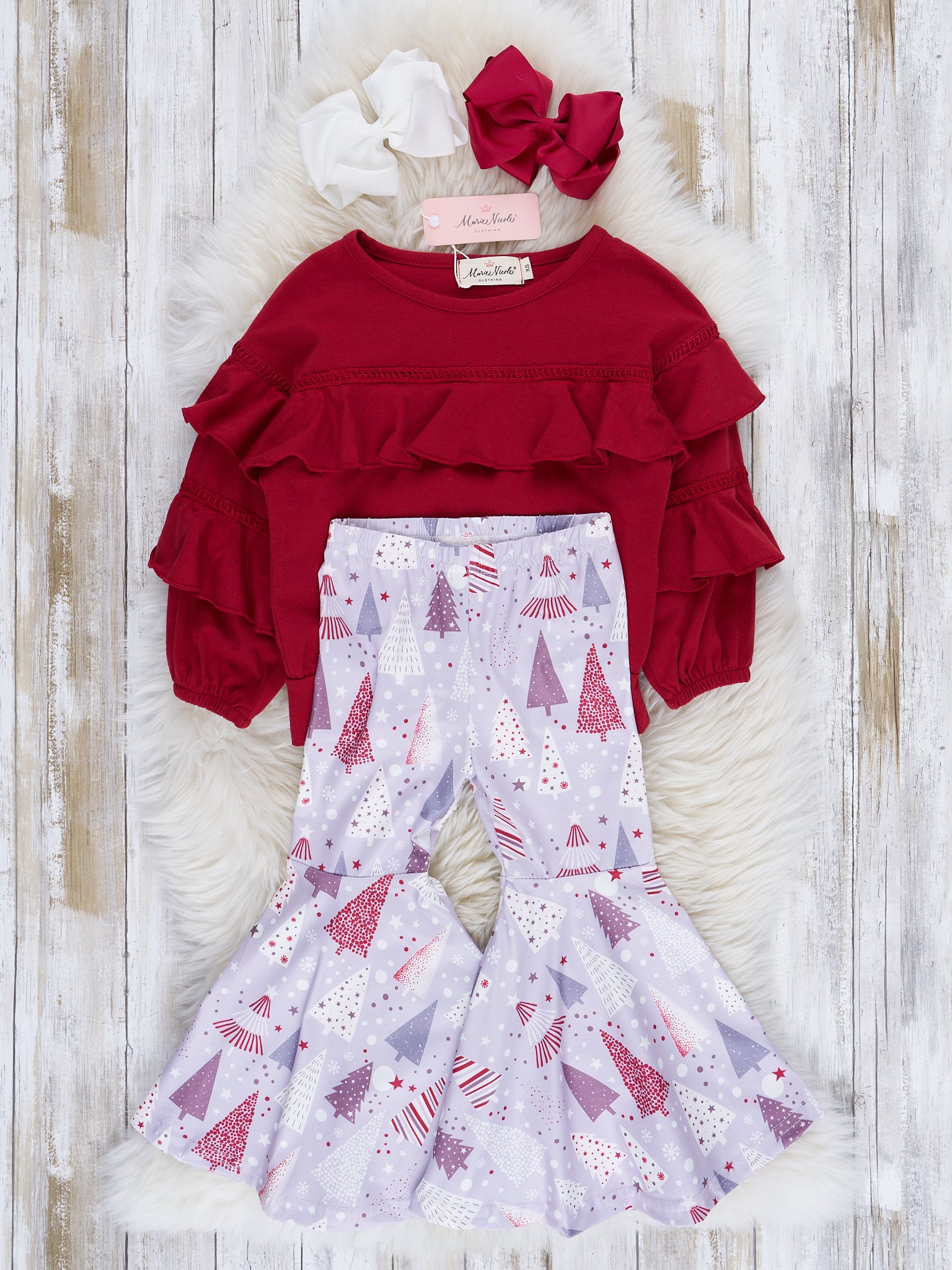 Wonderful Christmas Time Ruffle Bell Bottom Outfit - Marie Nicole Clothing
