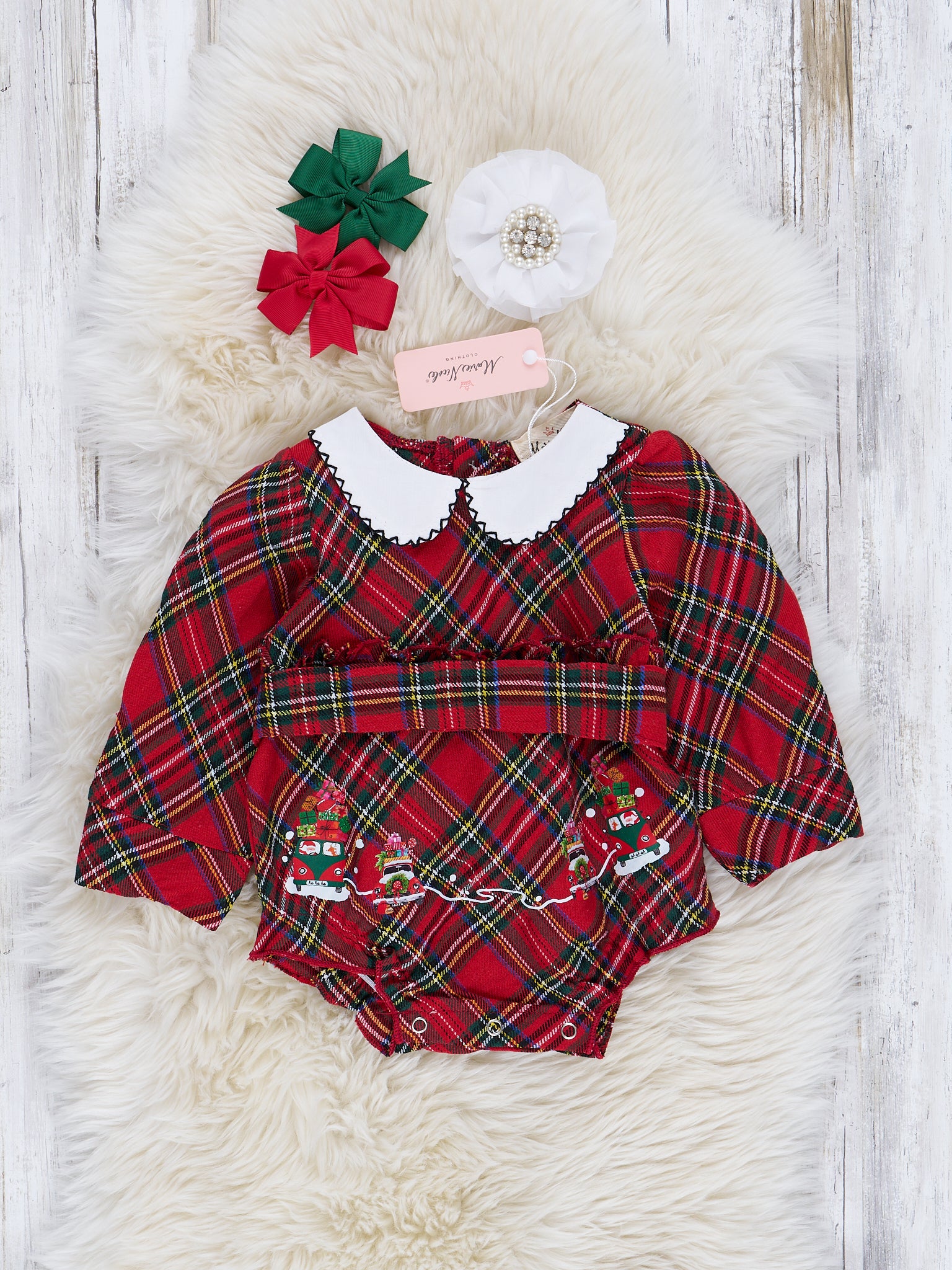 Vintage Red Christmas Plaid Ruffle Bubble Romper - Marie Nicole Clothing