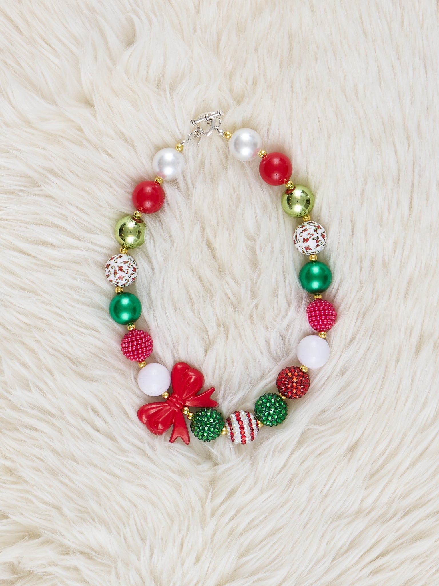 Red Sparkle Bow Bubblegum Necklace - Marie Nicole Clothing