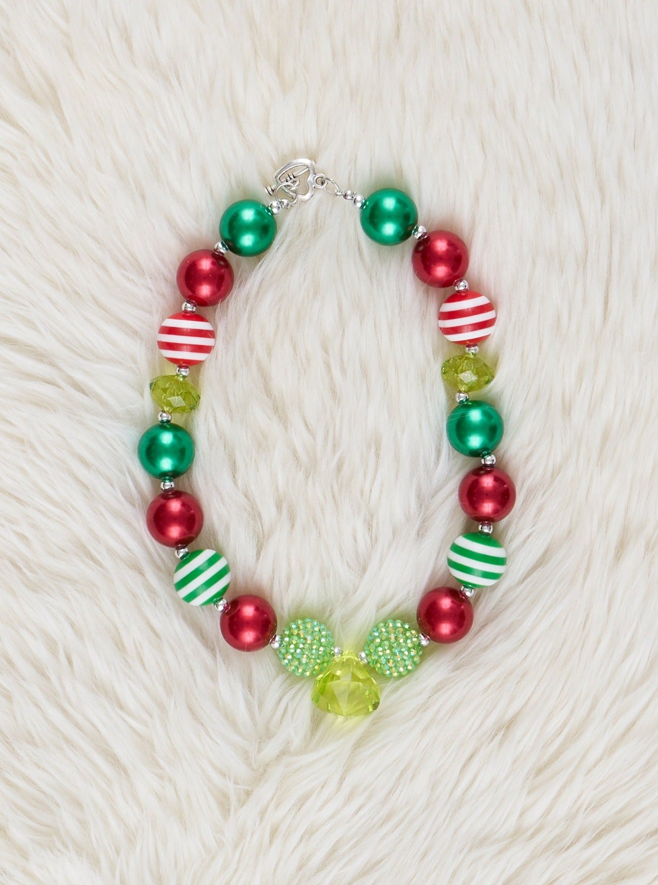 Green Stripes & Charm Bubblegum Necklace - Marie Nicole Clothing
