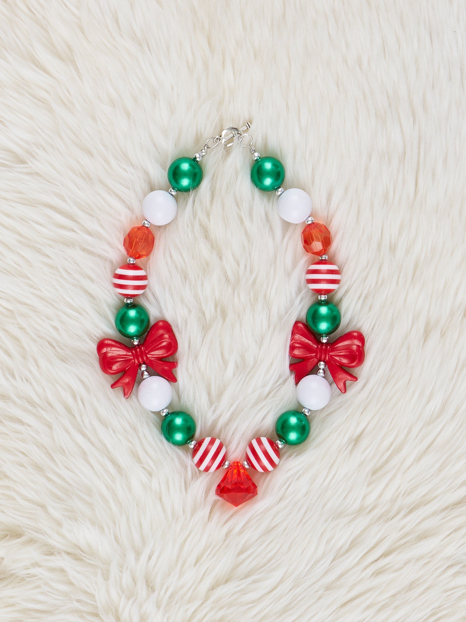 Red Stripes & Bows Bubblegum Necklace - Marie Nicole Clothing