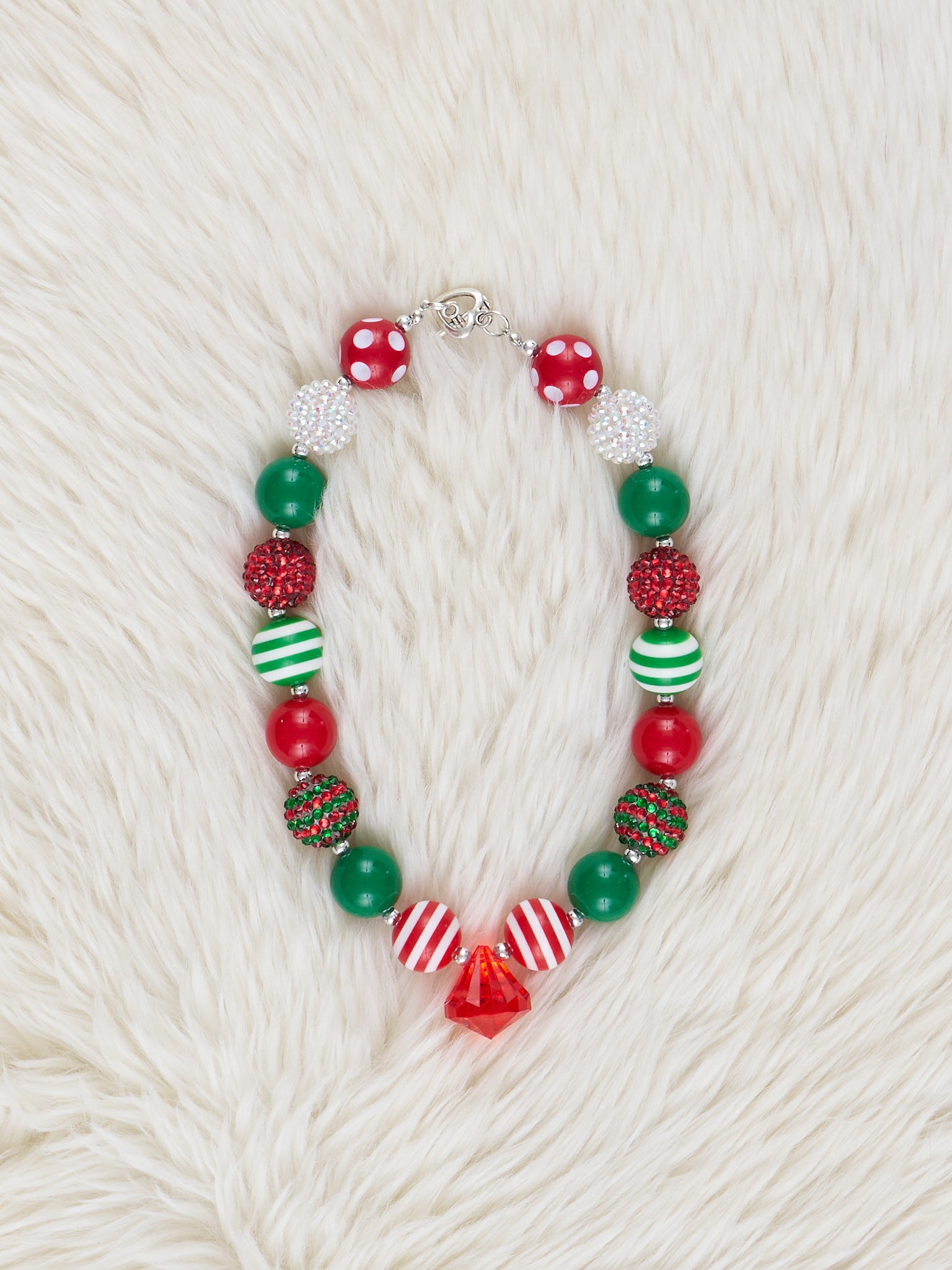 Red Stripes & Charm Bubblegum Necklace - Marie Nicole Clothing