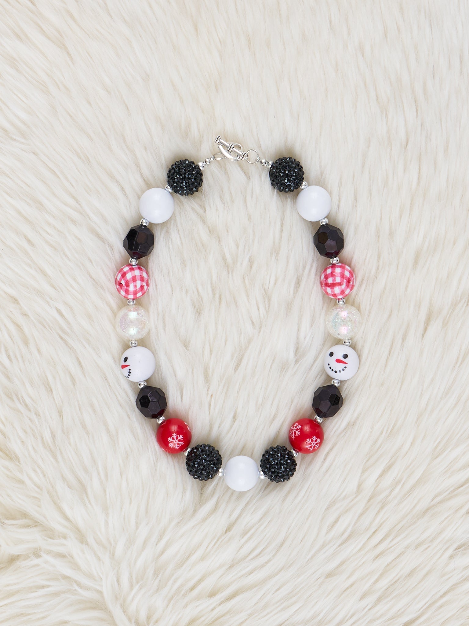 Red & Black Snowman Sparkles Bubblegum Necklace - Marie Nicole Clothing