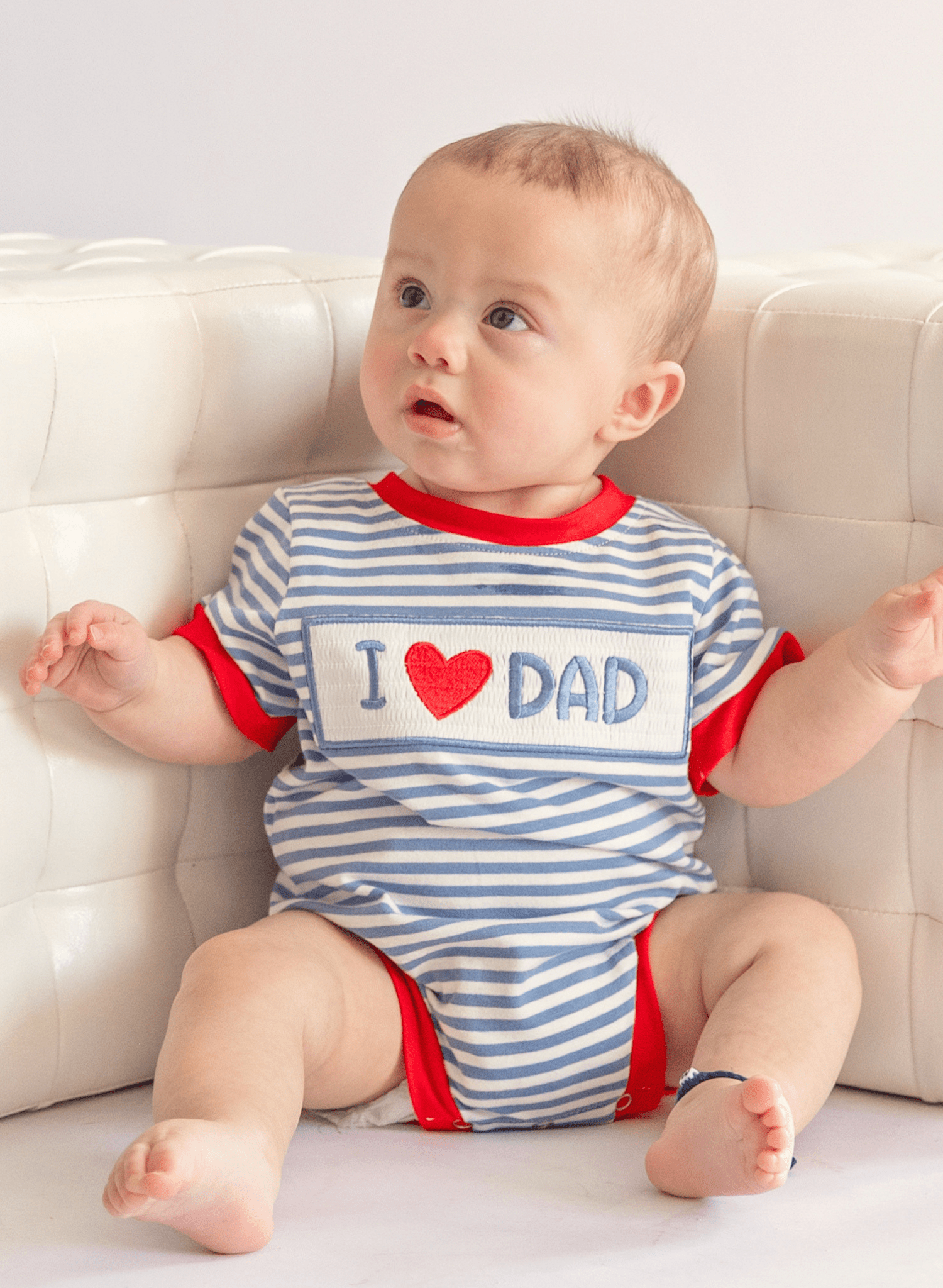 I Love DAD Stripe Smocked Romper - Marie Nicole Clothing