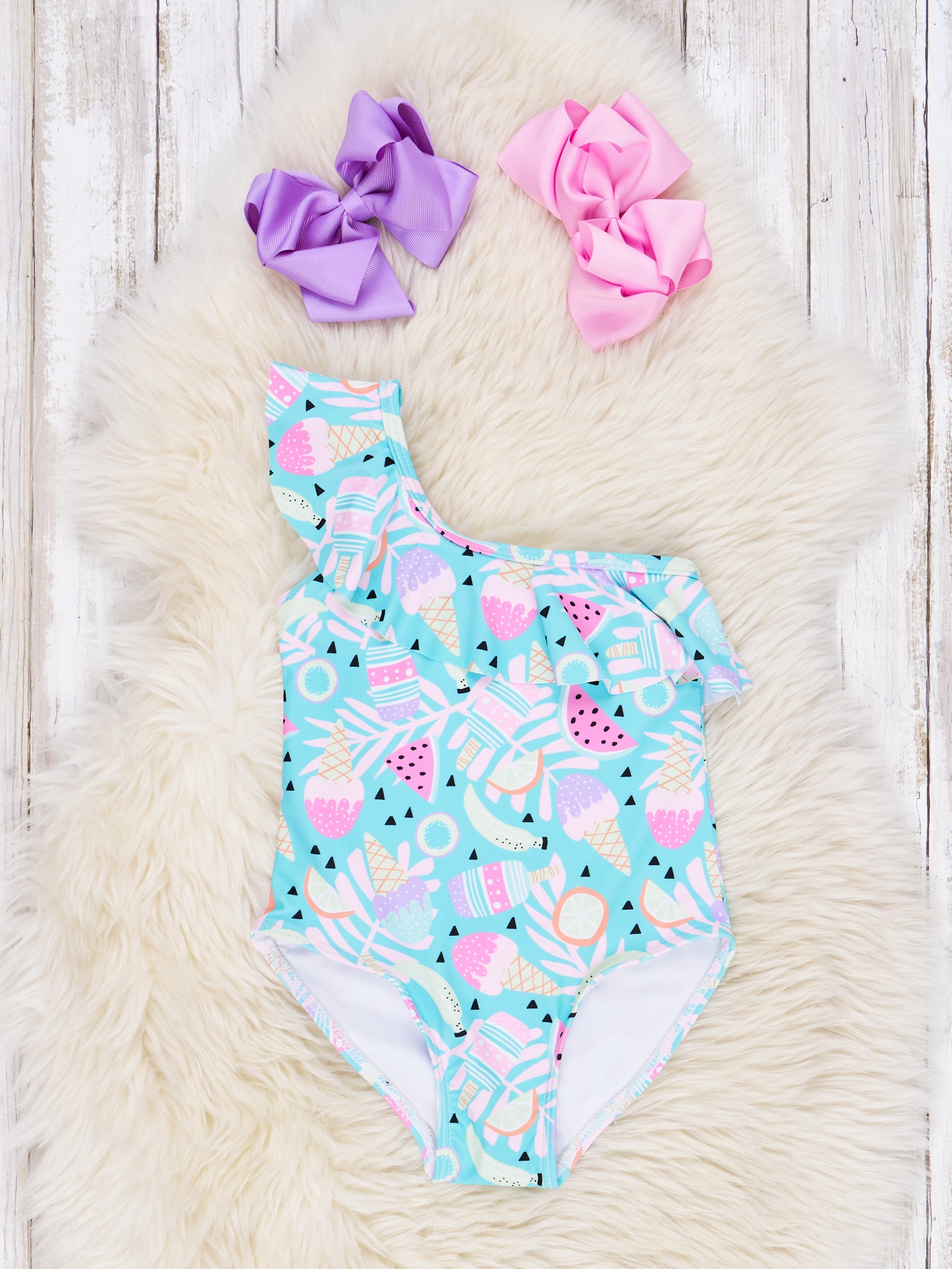Sweet Treats Asymmetrical Ruffle Swimsuit - Marie Nicole Clothing