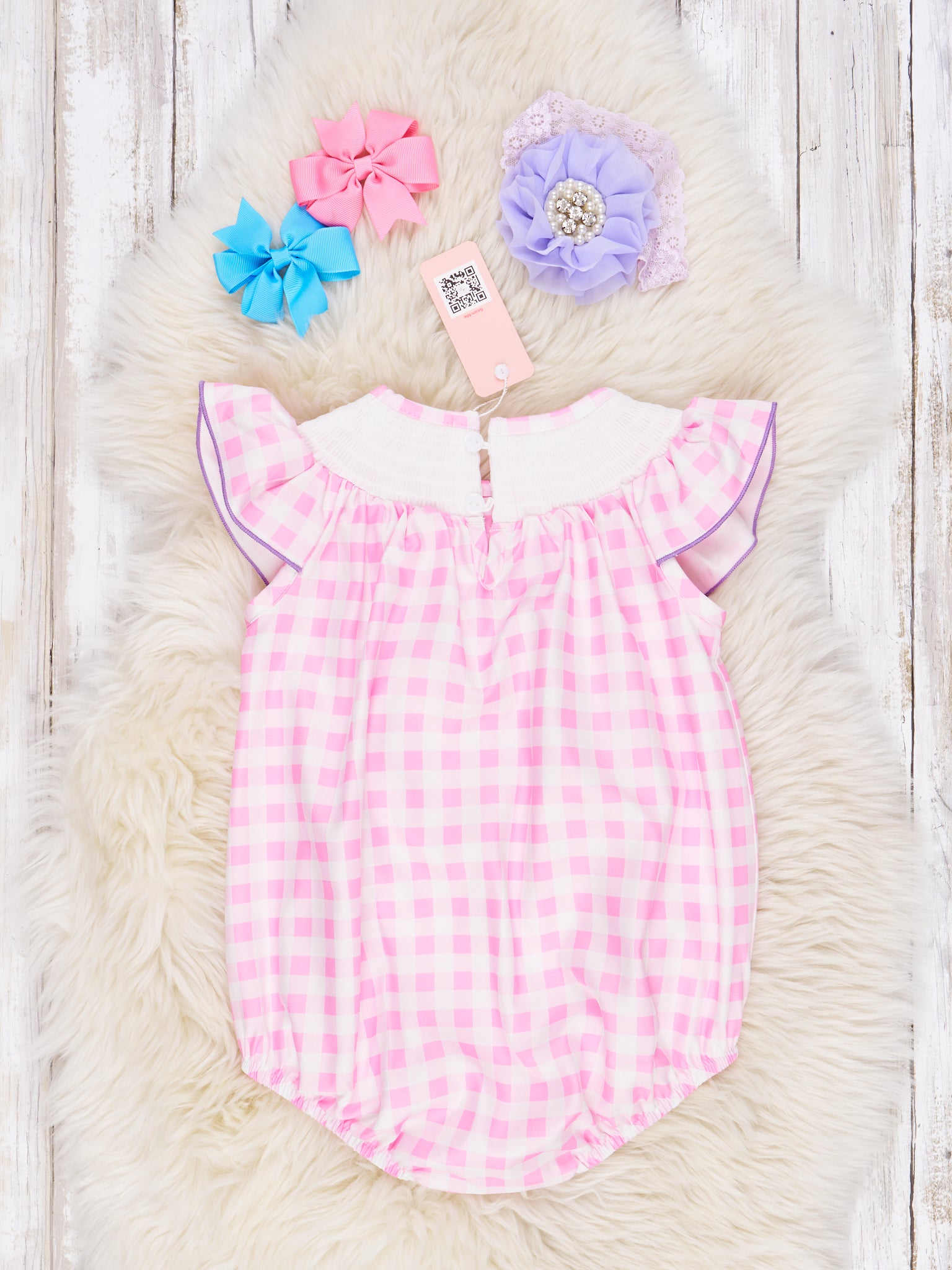 Gingham Smocked Party Romper - Marie Nicole Clothing