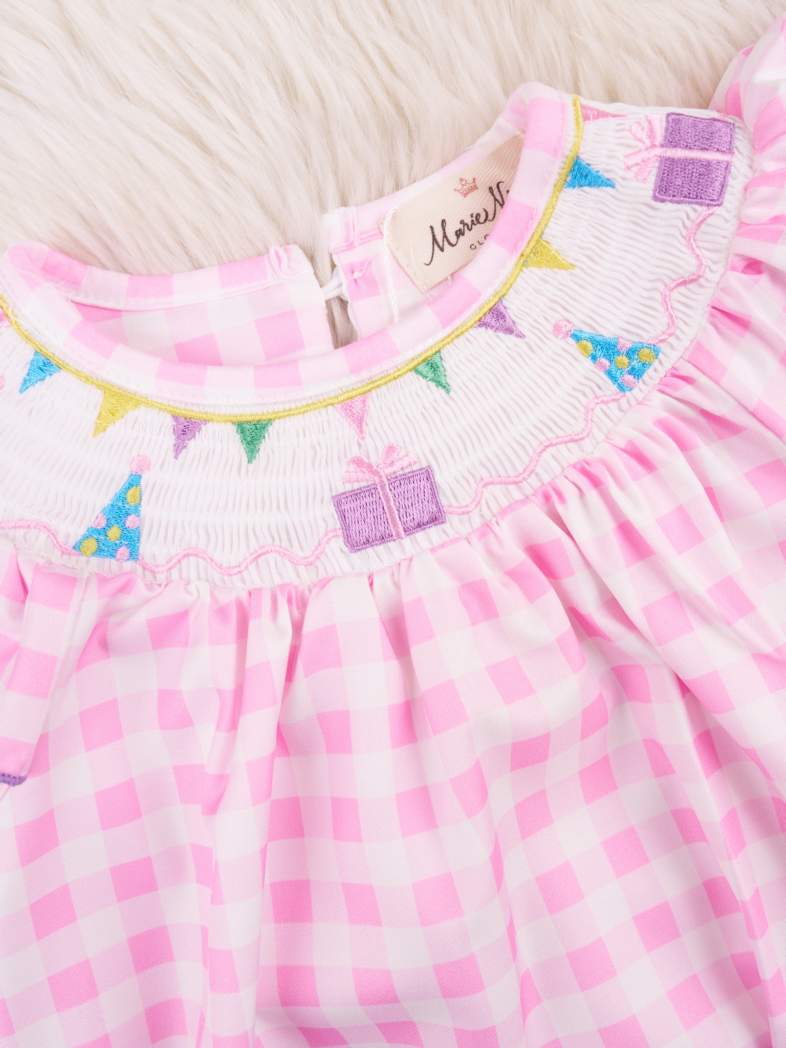 Gingham Smocked Party Romper - Marie Nicole Clothing