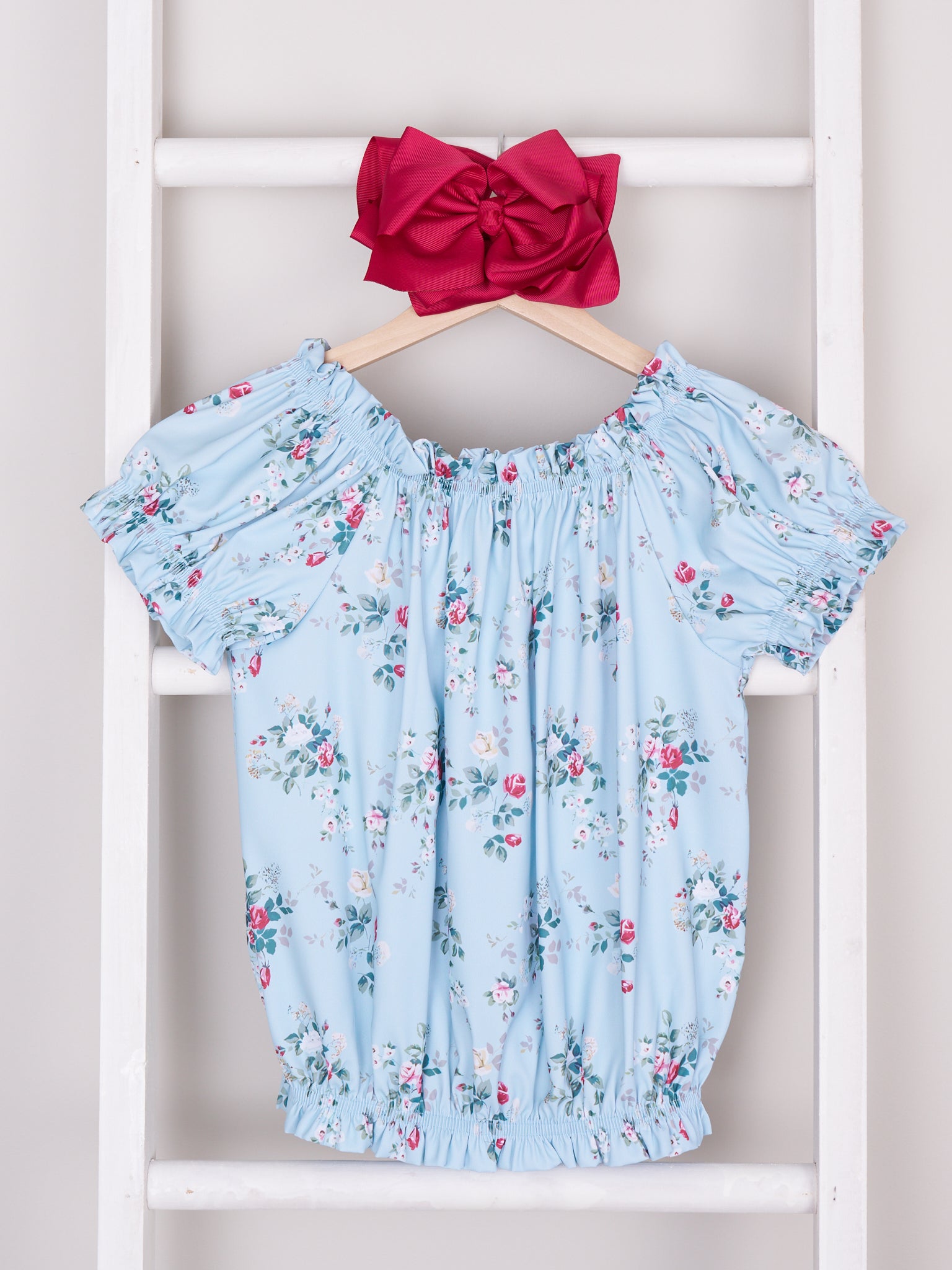 Pre - Teen Blue Floral Ruffle Tie Top - Marie Nicole Clothing