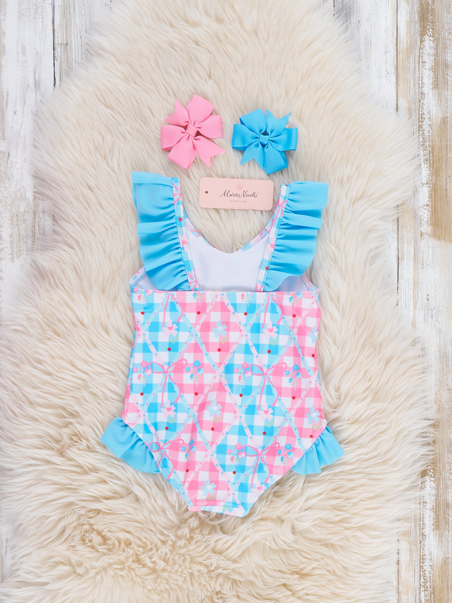 Checkered Ruffle Swimsuit - Marie Nicole Clothing