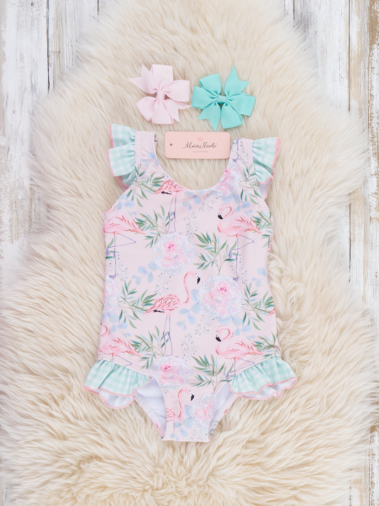 Flamingo Leaf Ruffle Swimsuit - Marie Nicole Clothing