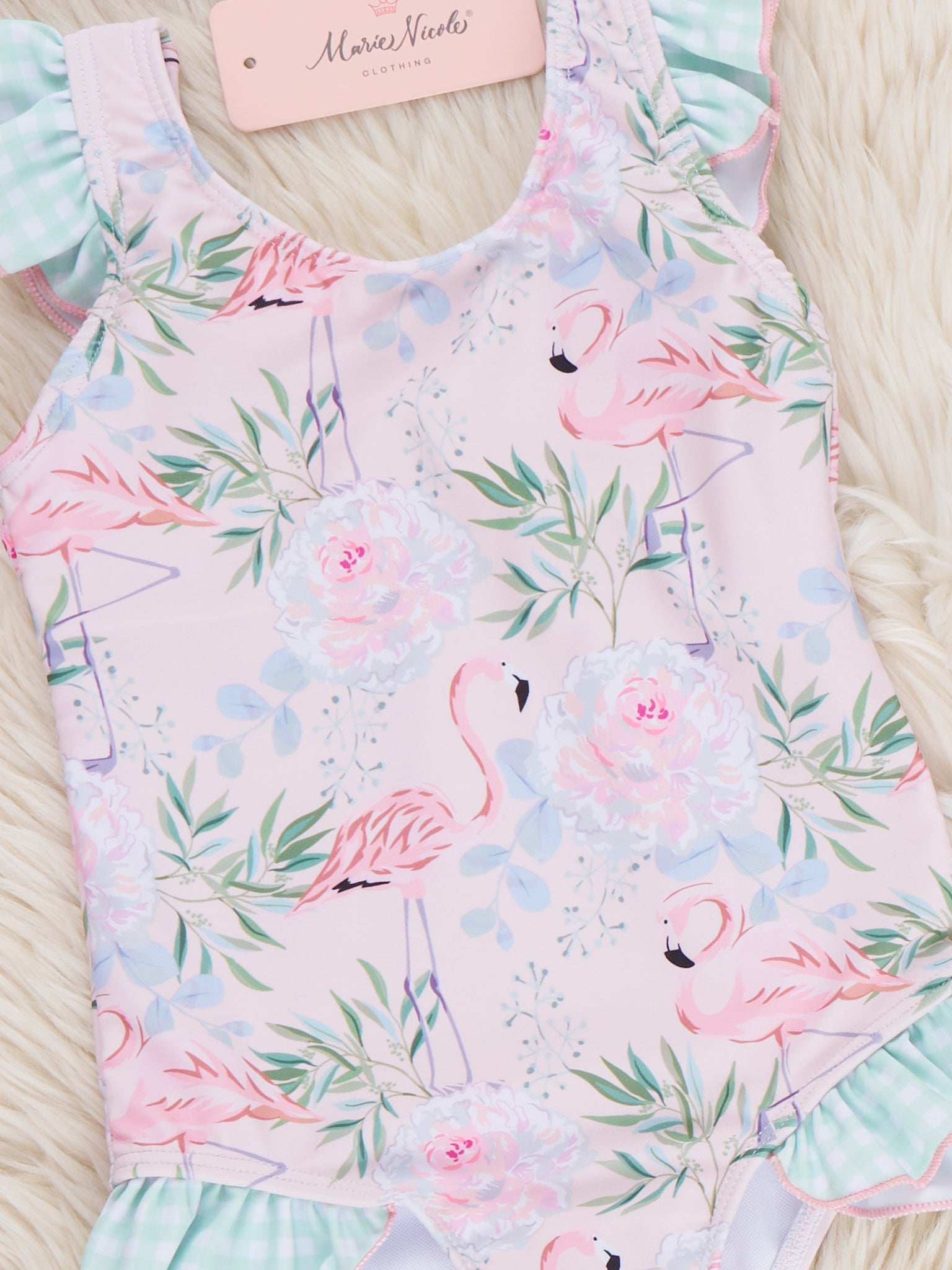 Flamingo Leaf Ruffle Swimsuit - Marie Nicole Clothing