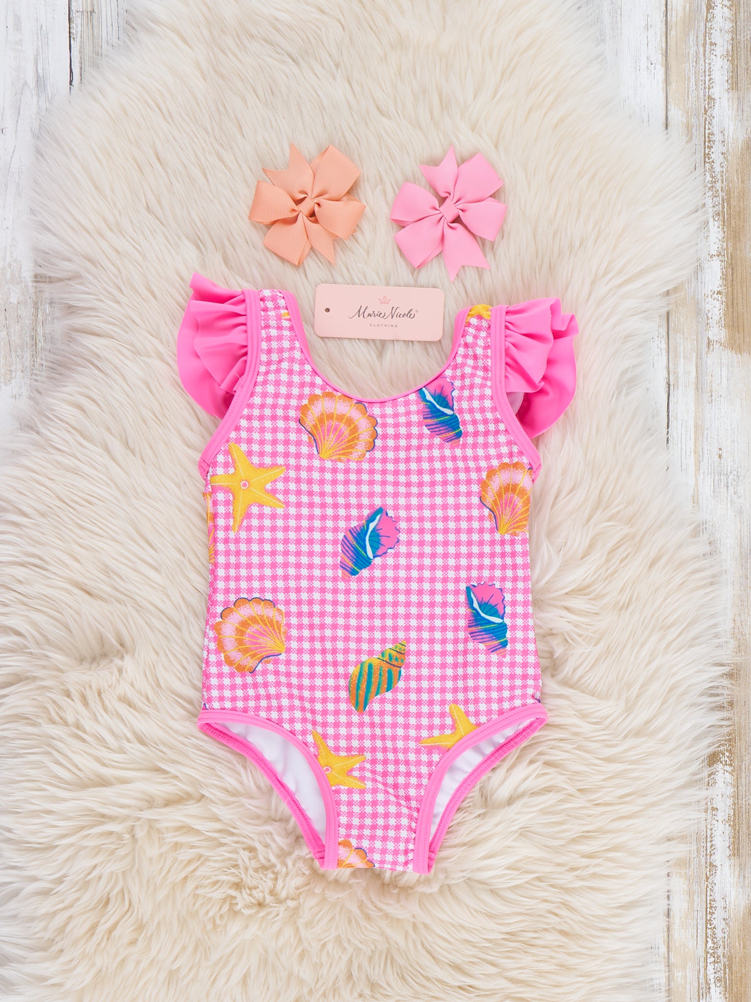 Beach Treasures Gingham Ruffle Swimsuit - Marie Nicole Clothing
