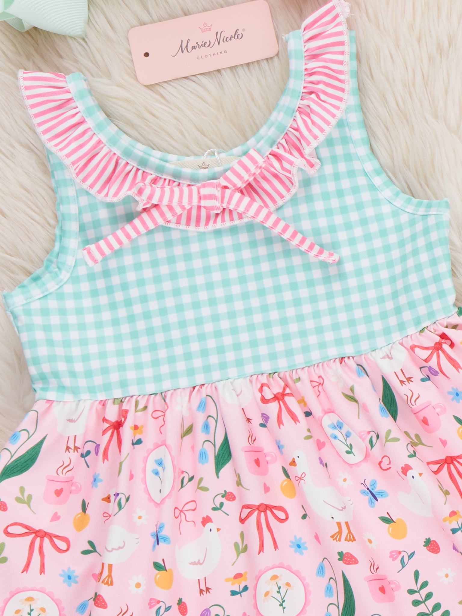 Farmyard Bow Ruffle Dress - Marie Nicole Clothing