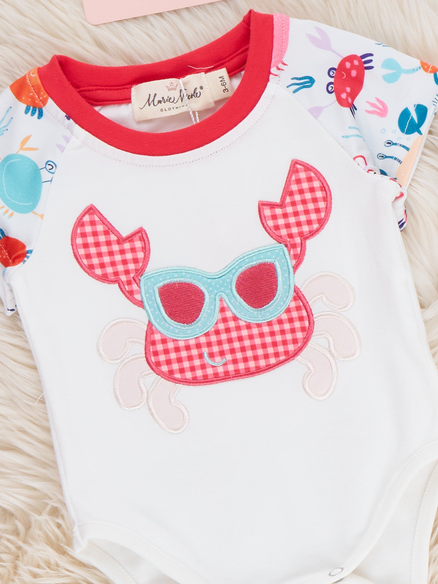 Crab Vacation Embroidered Onesie - Marie Nicole Clothing