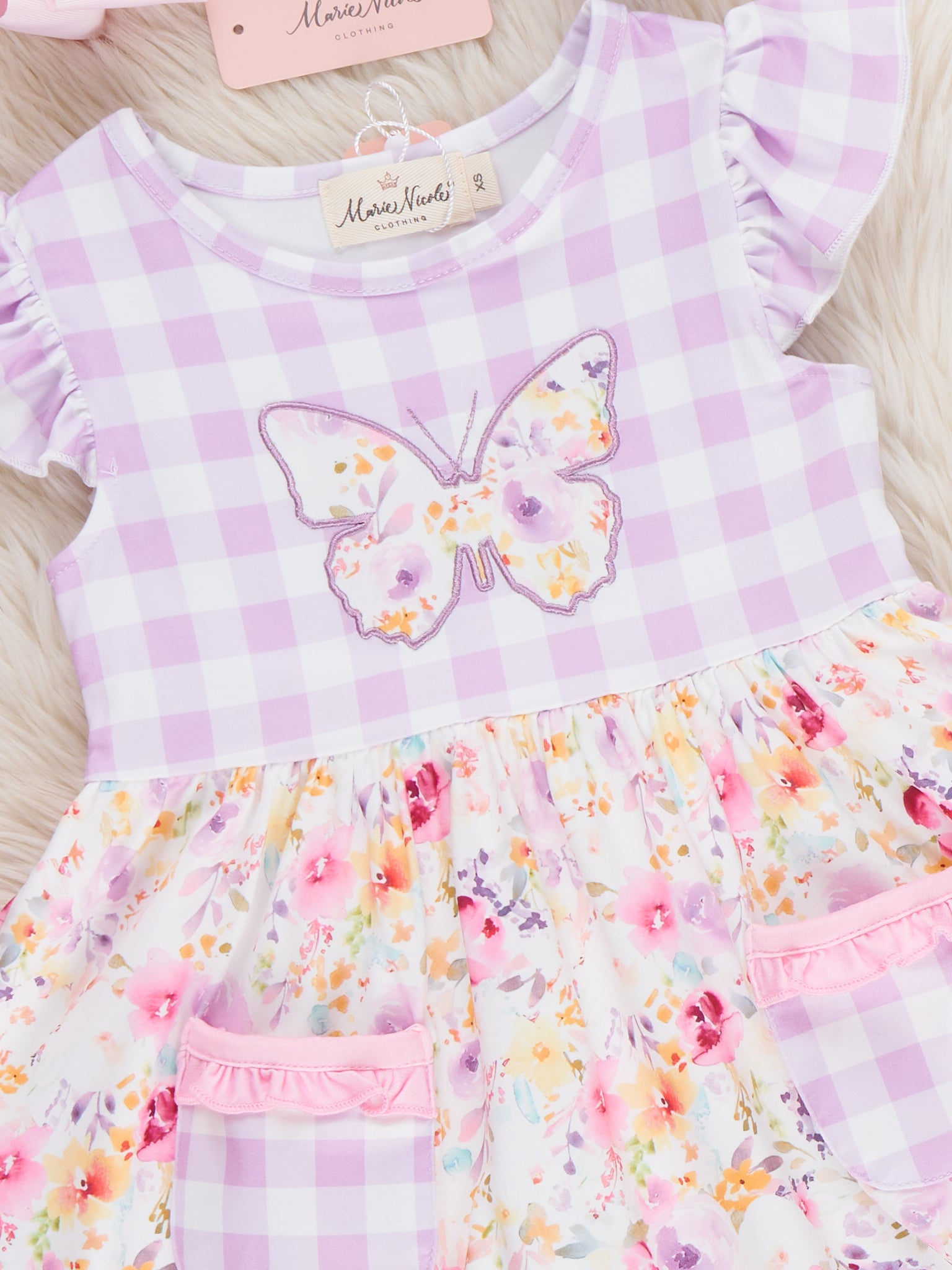 Lilac Butterfly Garden Ruffle Dress - Marie Nicole Clothing