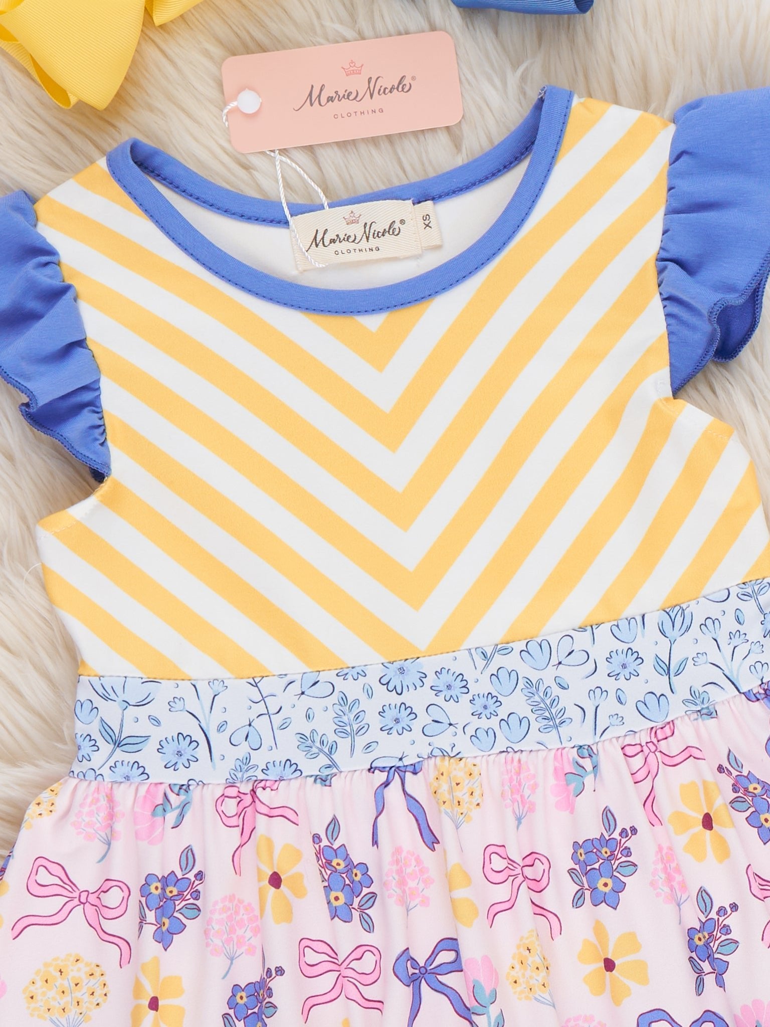 Sunny Striped Floral Ruffle Dress - Marie Nicole Clothing