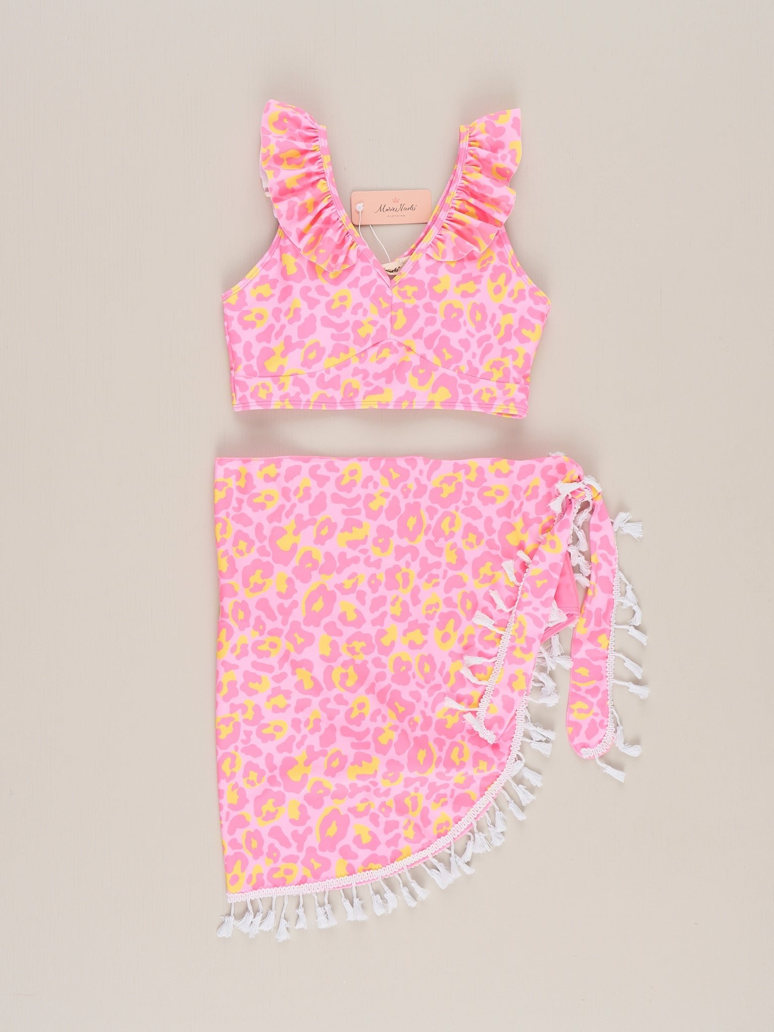 Mom & Me Sunshine Leopard Ruffle 3 - Piece Swimsuit - Marie Nicole Clothing