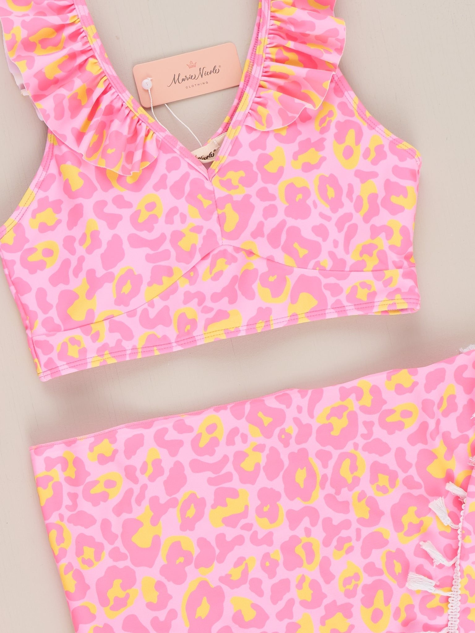Mom & Me Sunshine Leopard Ruffle 3 - Piece Swimsuit - Marie Nicole Clothing