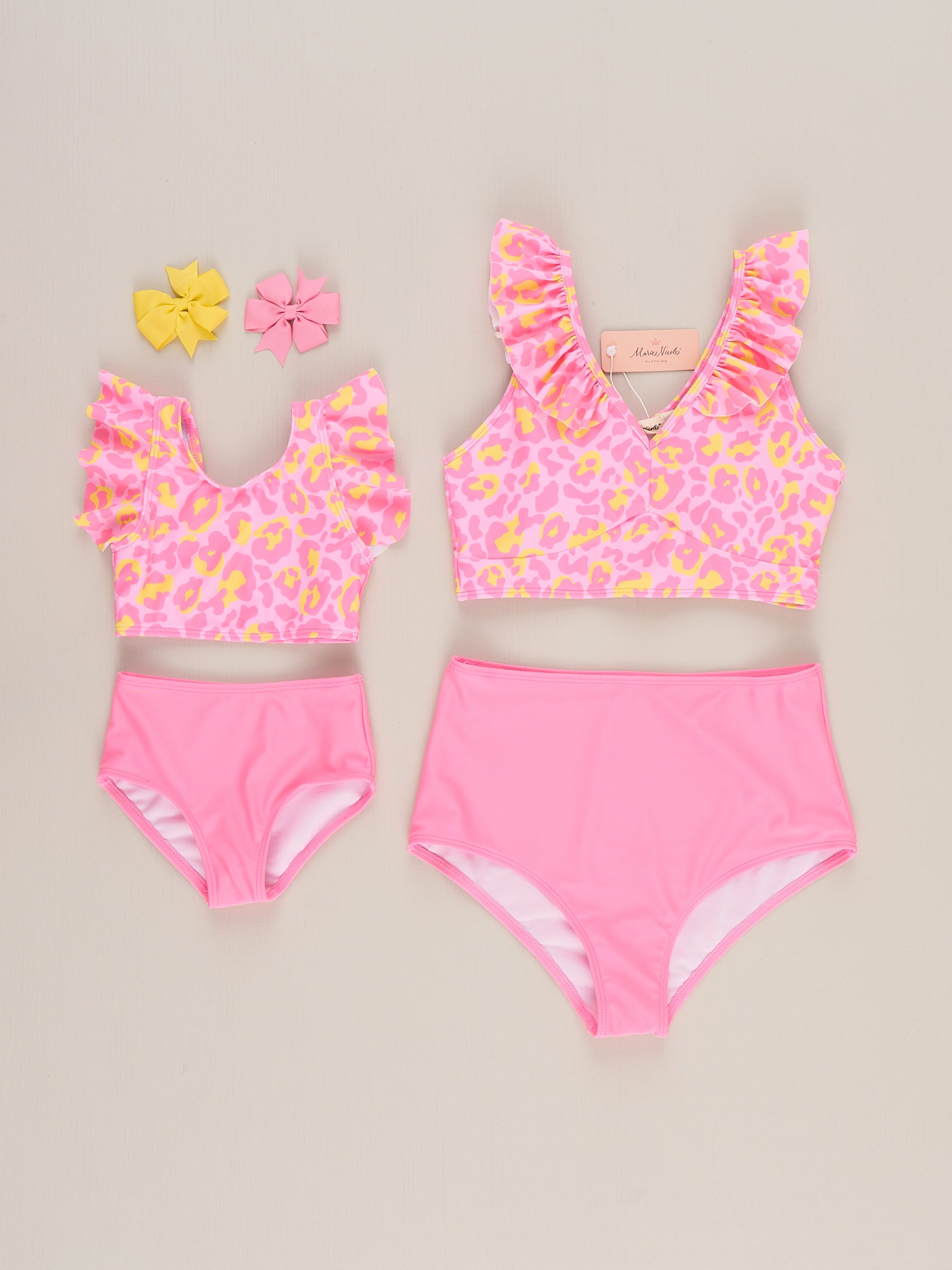 Mom & Me Sunshine Leopard Ruffle 3 - Piece Swimsuit - Marie Nicole Clothing