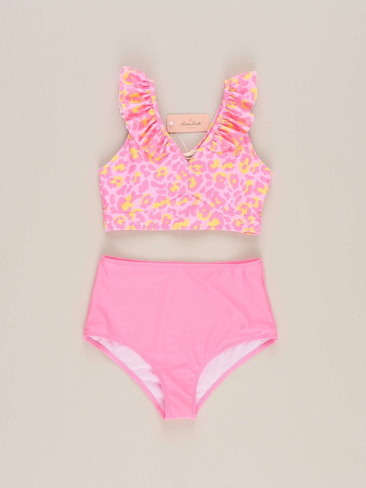 Mom & Me Sunshine Leopard Ruffle 3 - Piece Swimsuit - Marie Nicole Clothing