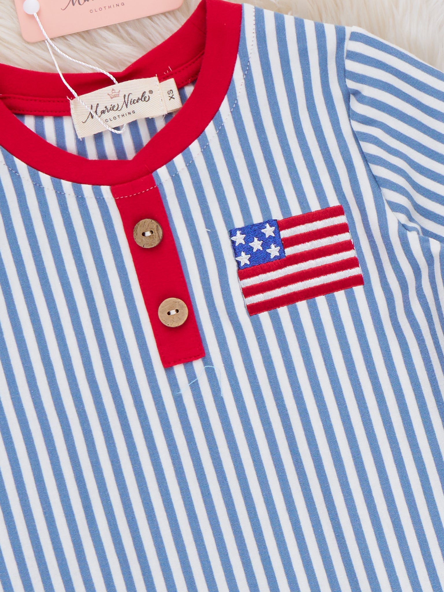 Stripes of Freedom Embroidered Cotton Shirt - Marie Nicole Clothing