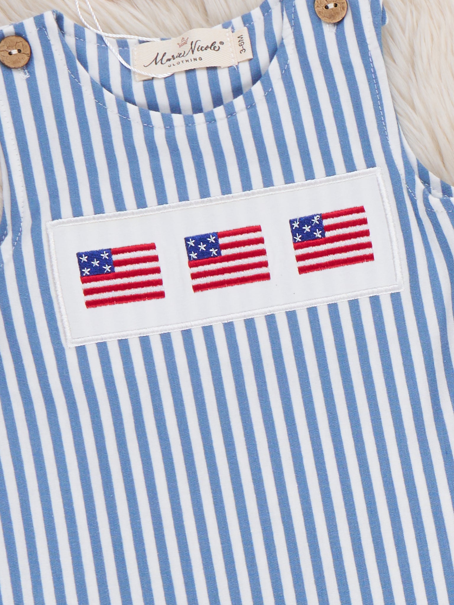 Stripes of Freedom Embroidered Cotton Romper - Marie Nicole Clothing