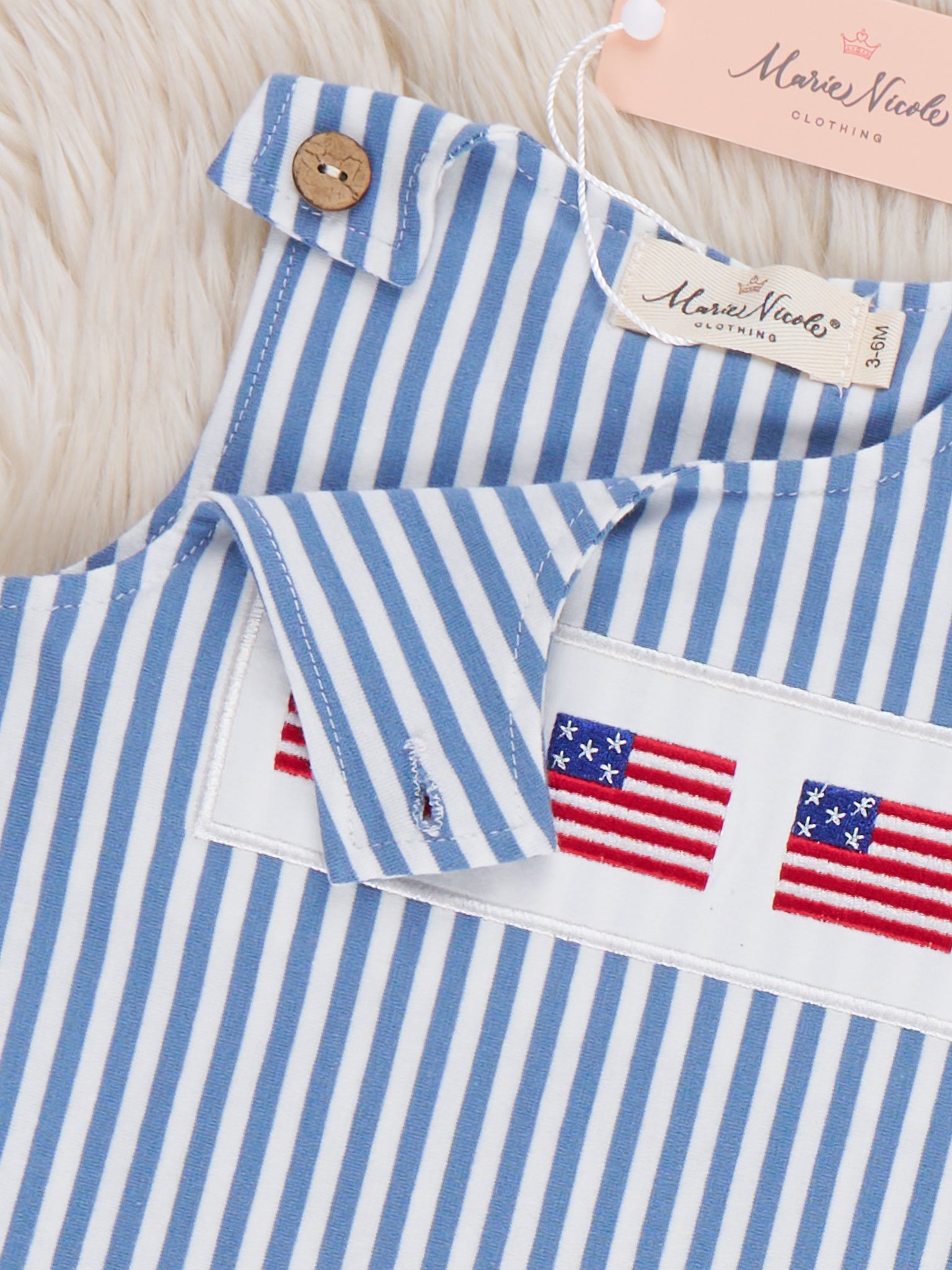 Stripes of Freedom Embroidered Cotton Romper - Marie Nicole Clothing