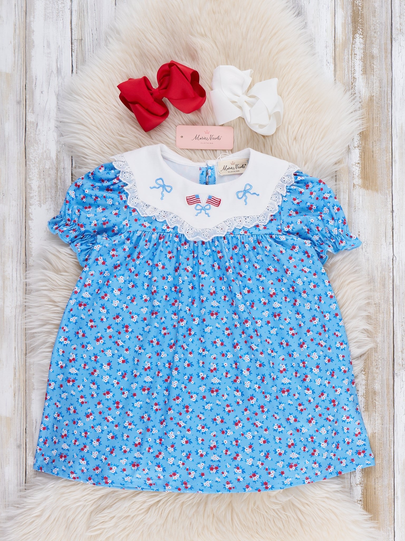 American Dreamer Embroidered Lace Ruffle Dress - Marie Nicole Clothing