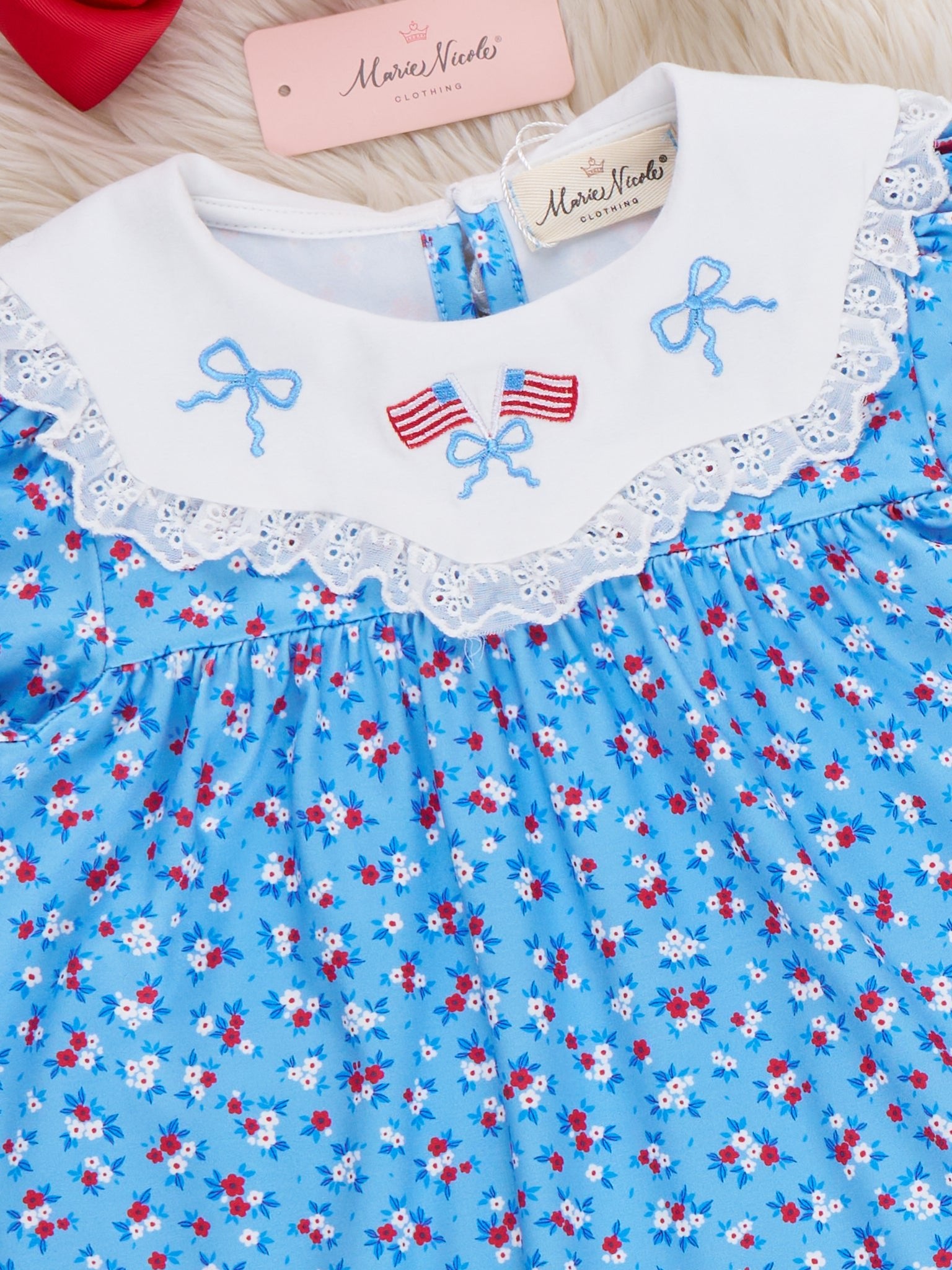 American Dreamer Embroidered Lace Ruffle Dress - Marie Nicole Clothing