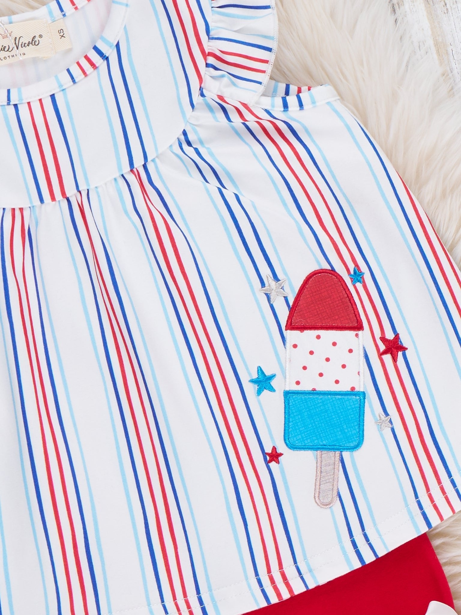 Star Popsicle Embroidered Striped Ruffle Outfit - Marie Nicole Clothing