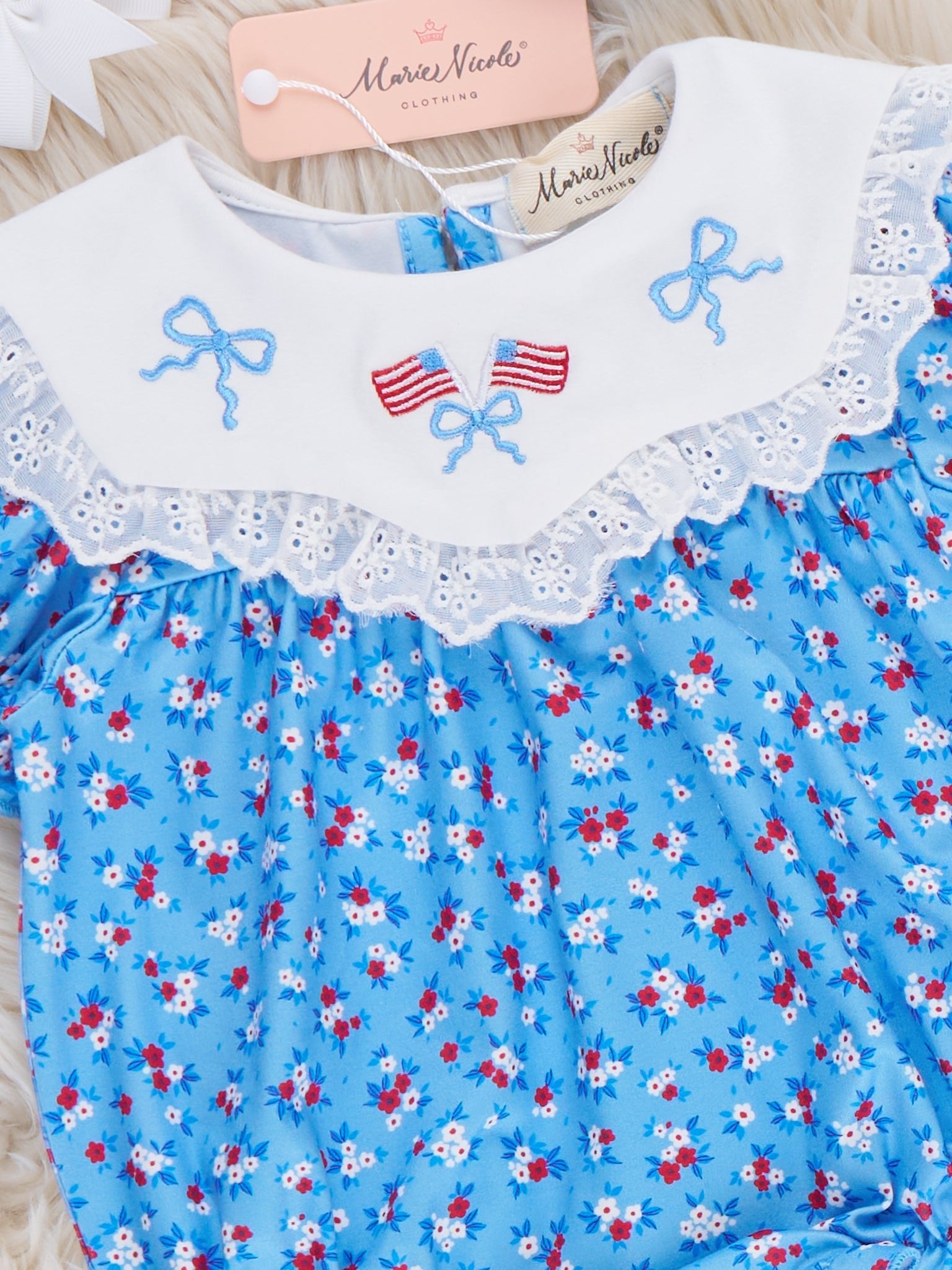 American Dreamer Embroidered Lace Ruffle Romper - Marie Nicole Clothing