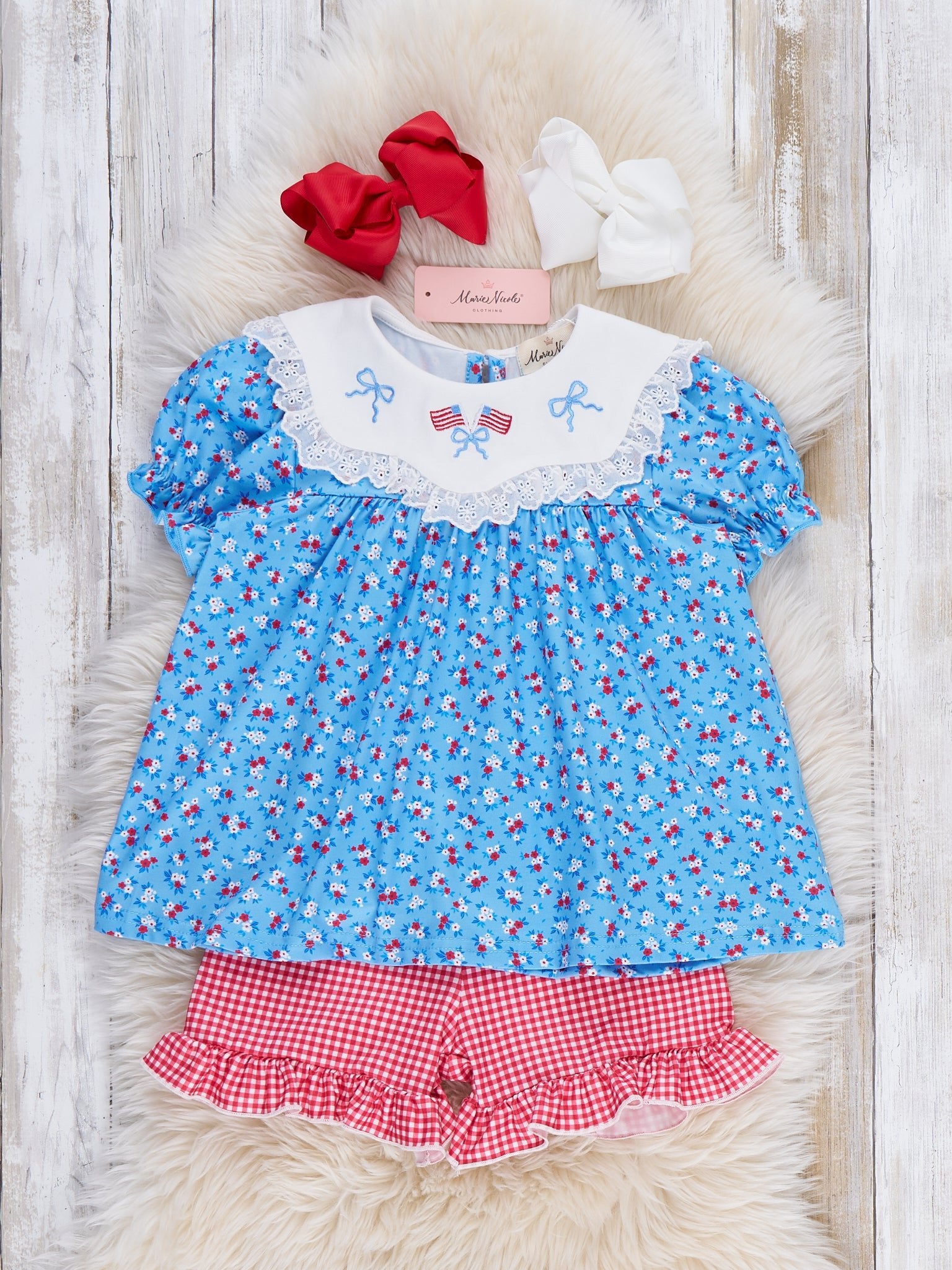 American Dreamer Embroidered Lace Ruffle Outfit - Marie Nicole Clothing