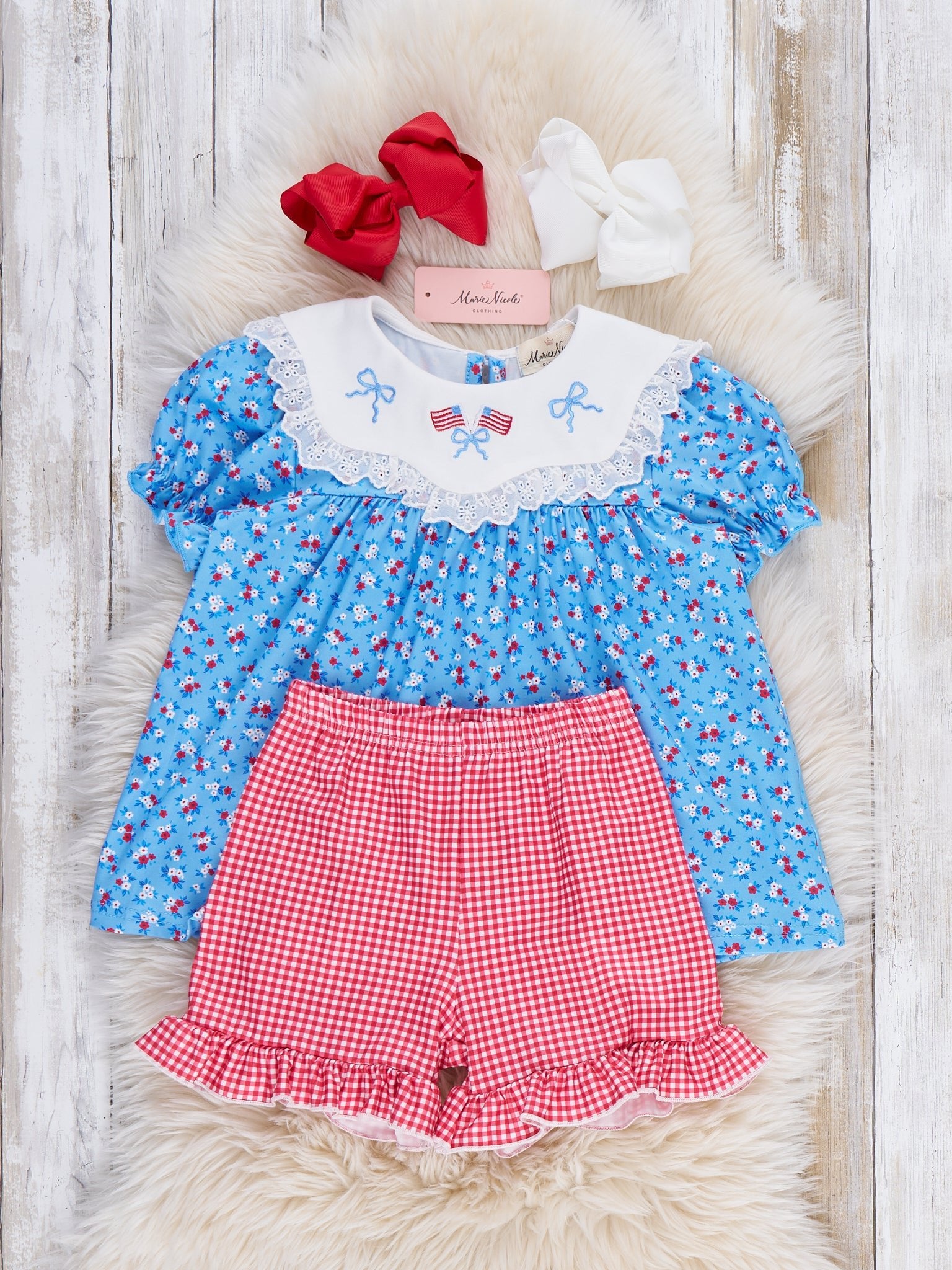 American Dreamer Embroidered Lace Ruffle Outfit - Marie Nicole Clothing