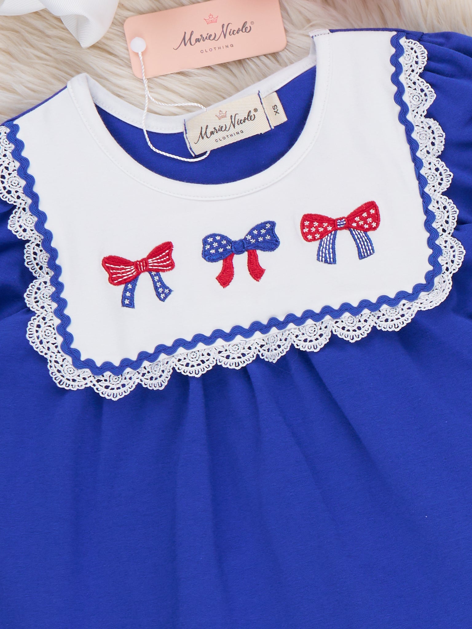 Patriotic Bow Bliss Embroidered Cotton Ruffle Outfit - Marie Nicole Clothing