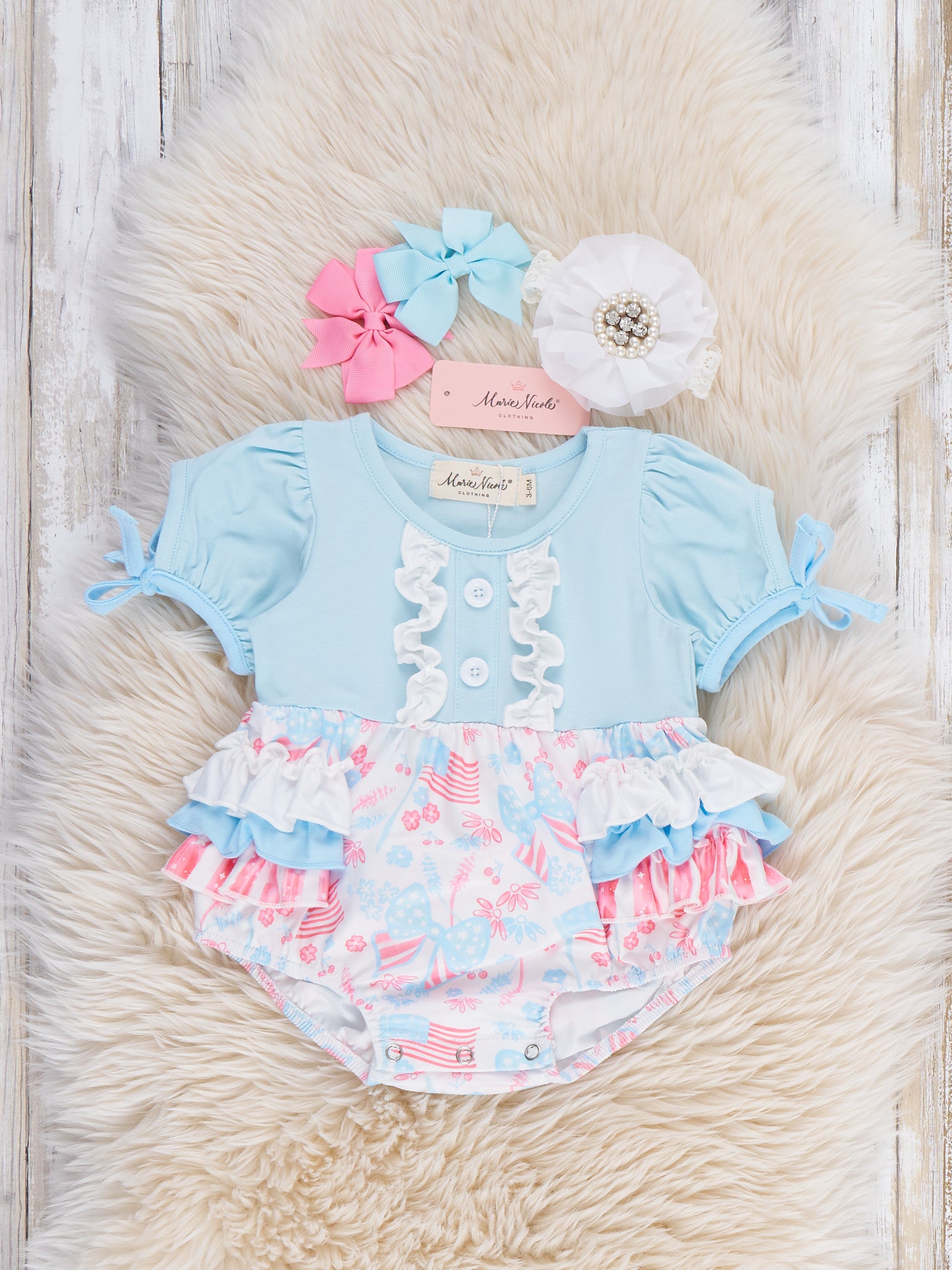 Freedom Twirl Ruffle Bubble Romper - Marie Nicole Clothing