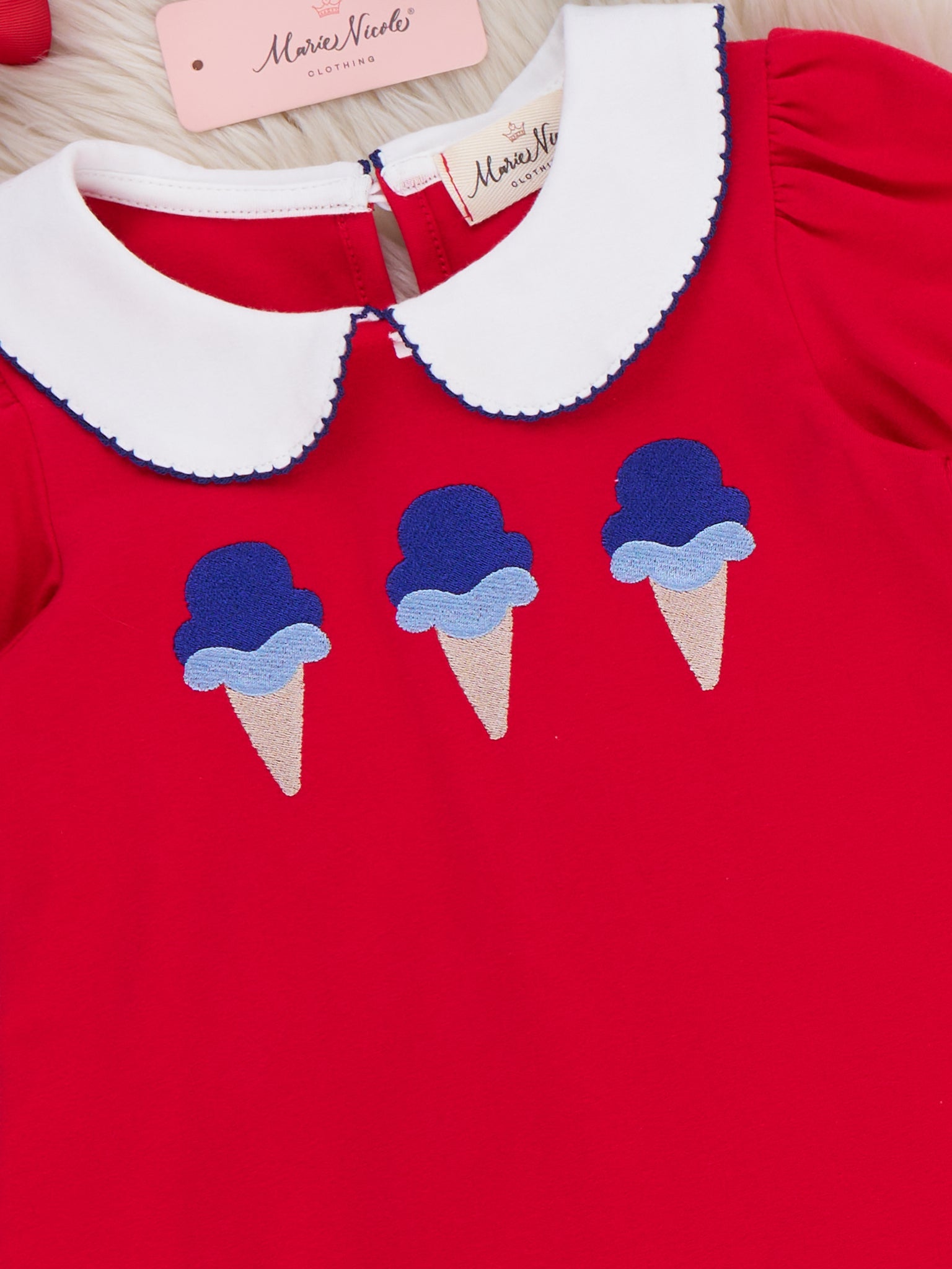 Ice Cream & Independence Embroidered Ruffle Dress - Marie Nicole Clothing