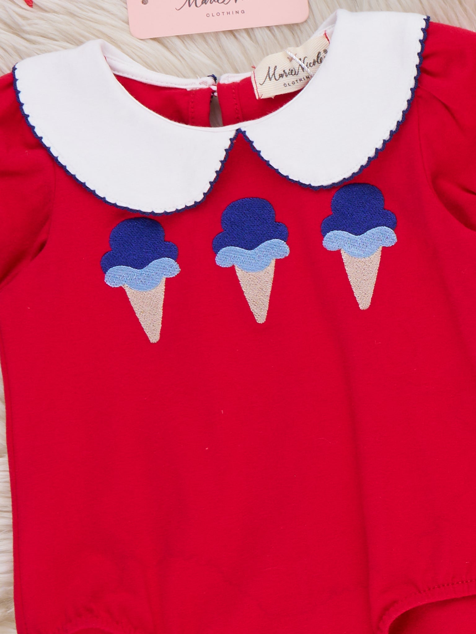 Ice Cream & Independence Embroidered Ruffle Bubble Romper - Marie Nicole Clothing
