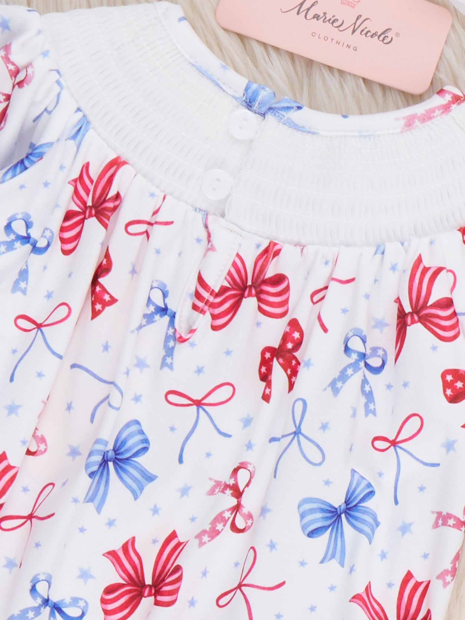 Patriotic Bow Delight Smocked Bubble Romper - Marie Nicole Clothing