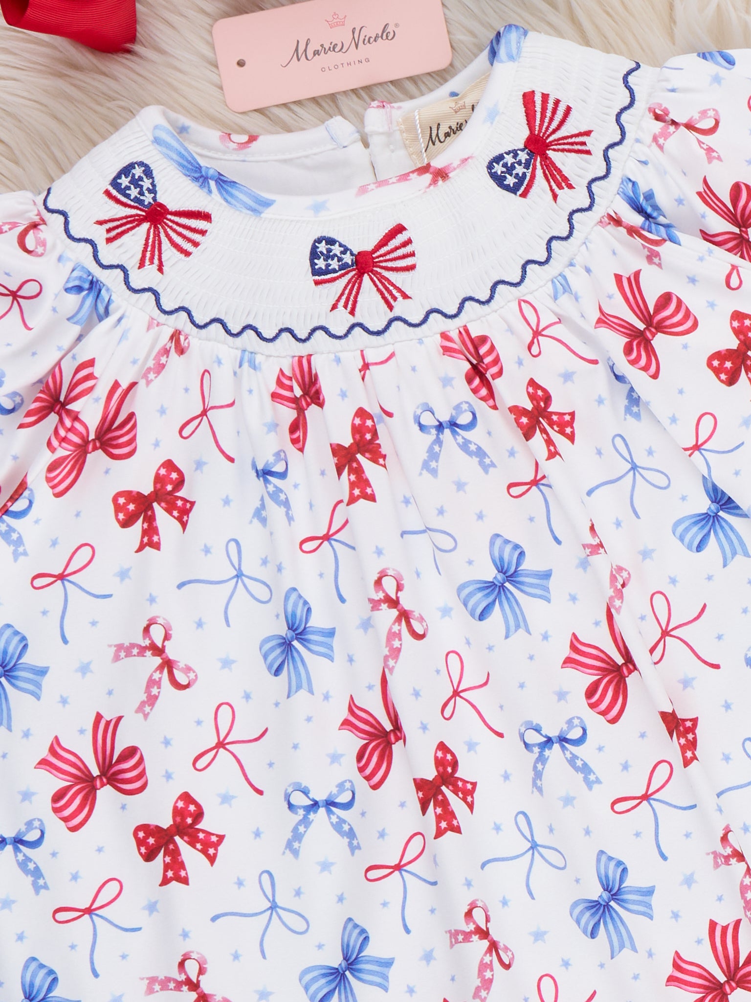 Patriotic Bow Delight Smocked Dress - Marie Nicole Clothing