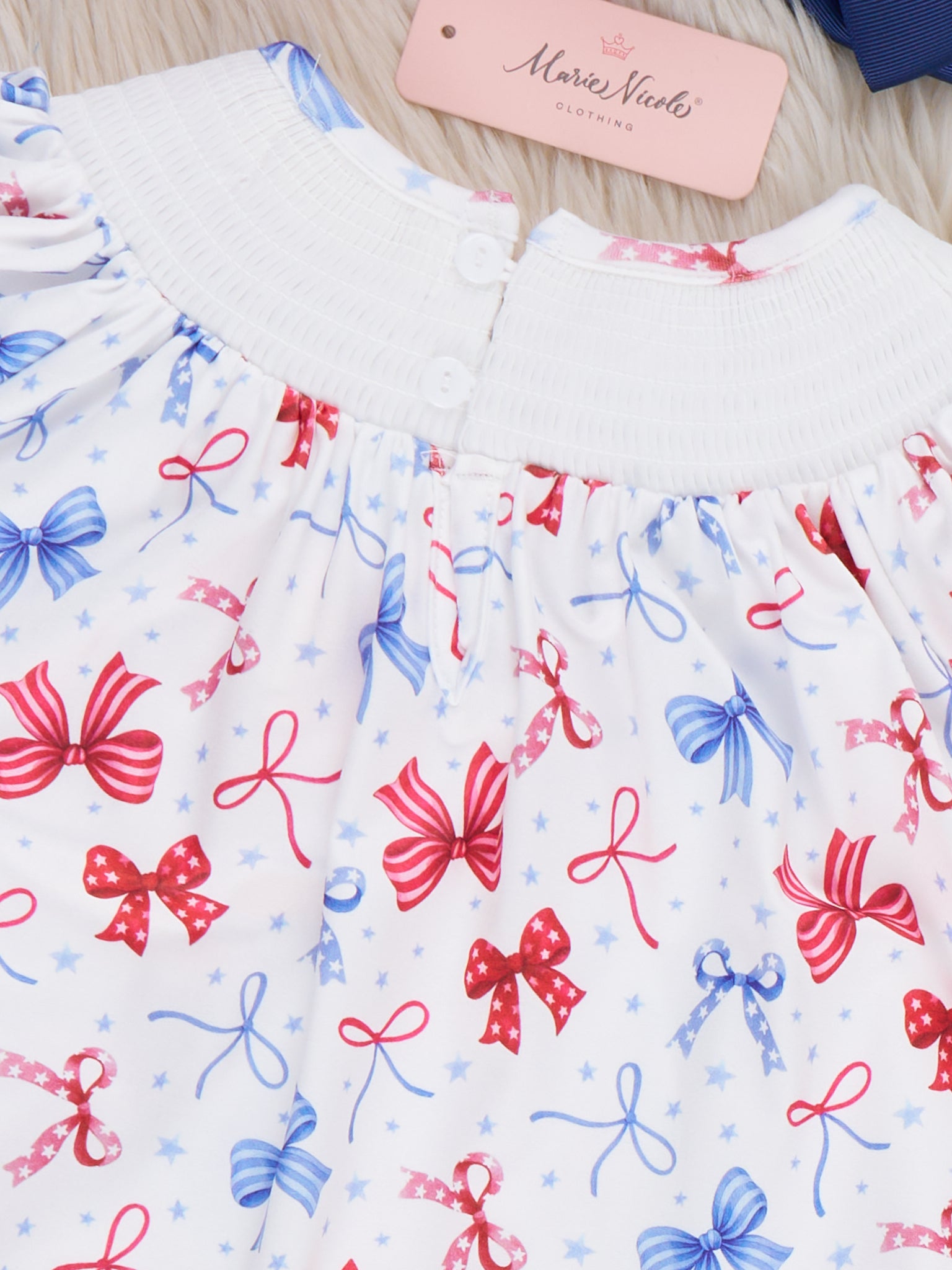 Patriotic Bow Delight Smocked Dress - Marie Nicole Clothing